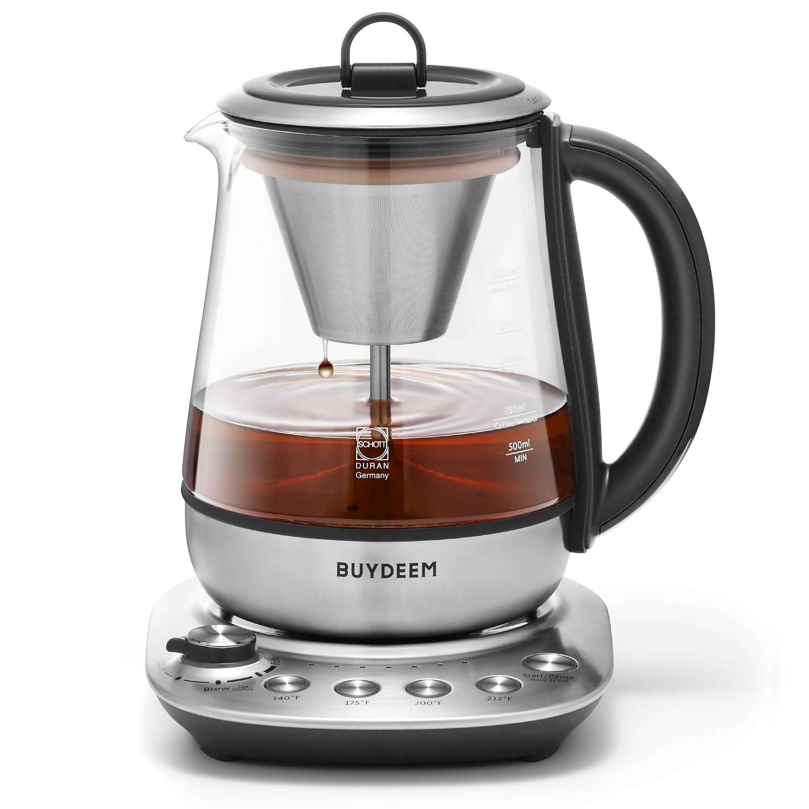BUYDEEM K176 Tea Maker, Multifunctional Stainless Steel Electric Kettle for Tea and Coffee Brewing, Auto Keep Warm, 5 Flavor Controls, 1.5L - Image 1