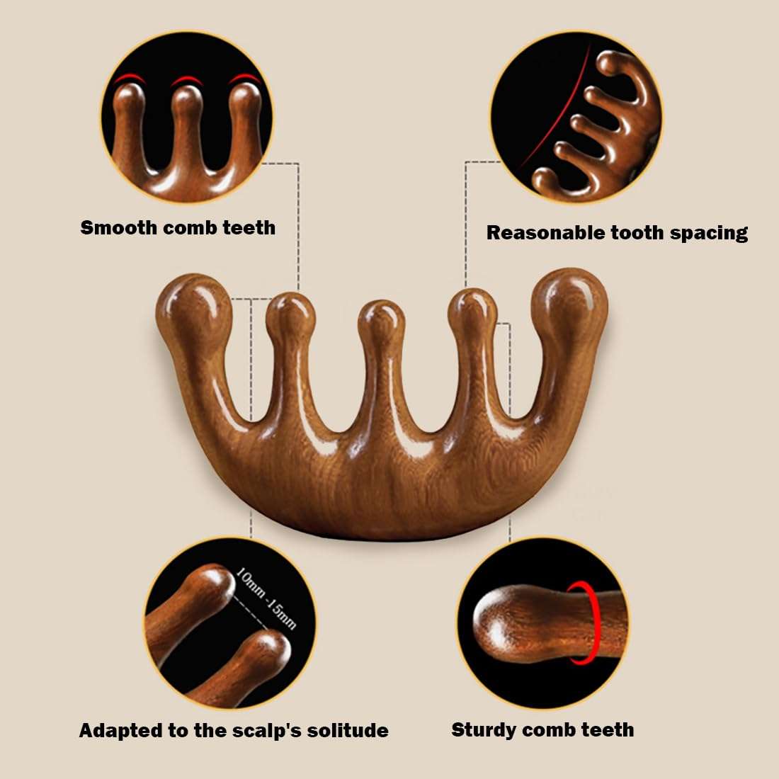 Cureder Wooden Scalp Massager - Handmade 100% Natural Green Sandalwood Wide Tooth Combs - Wood Massage Comb & Sandalwood Comb for Luxurious Hair Care - Image 8