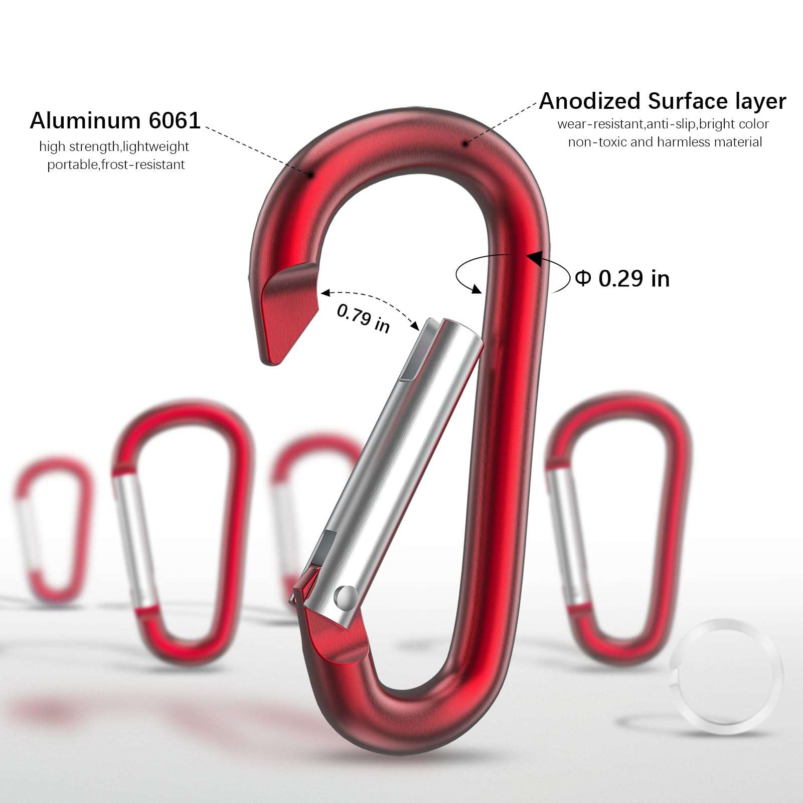 sprookber 3" Aluminum Carabiner D Ring, Caribeener Clips, Spring Snap Hook for Keychain Clip, Set of 10 - Image 4