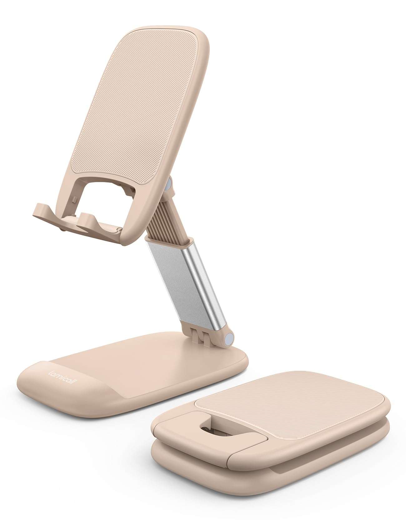 Lamicall Khaki Phone Stand for Desk - Cell Phone Holder Khaki Desk Accessories Desktop Office Must Have Compatible with iPhone, 4-8'' Smartphone - Image 1