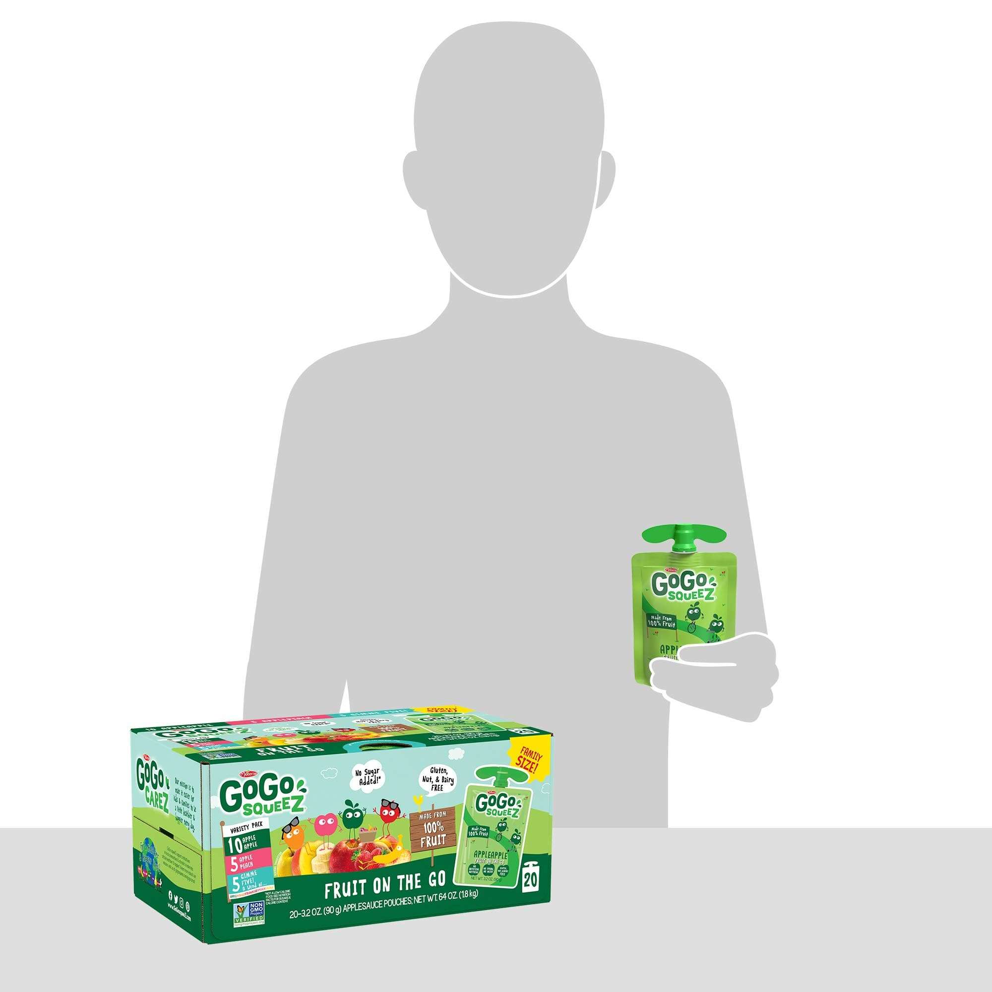GoGo squeeZ Applesauce and Fruit Puree Variety Pack, Apple, Peach & Gimme Five!, 3.2 oz (Pack of 20), Unsweetened Fruit Snacks for Kids, Gluten Free, Nut Free and Dairy Free, BPA Free Pouches - Image 12