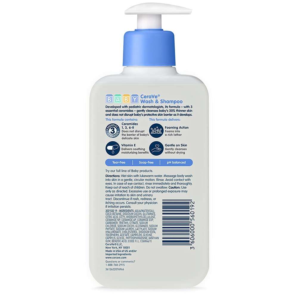 CeraVe Baby Wash & Shampoo, Fragrance, Paraben, & Sulfate Free Shampoo for Tear-Free Baby Bath Time, 8 Ounce - Image 8