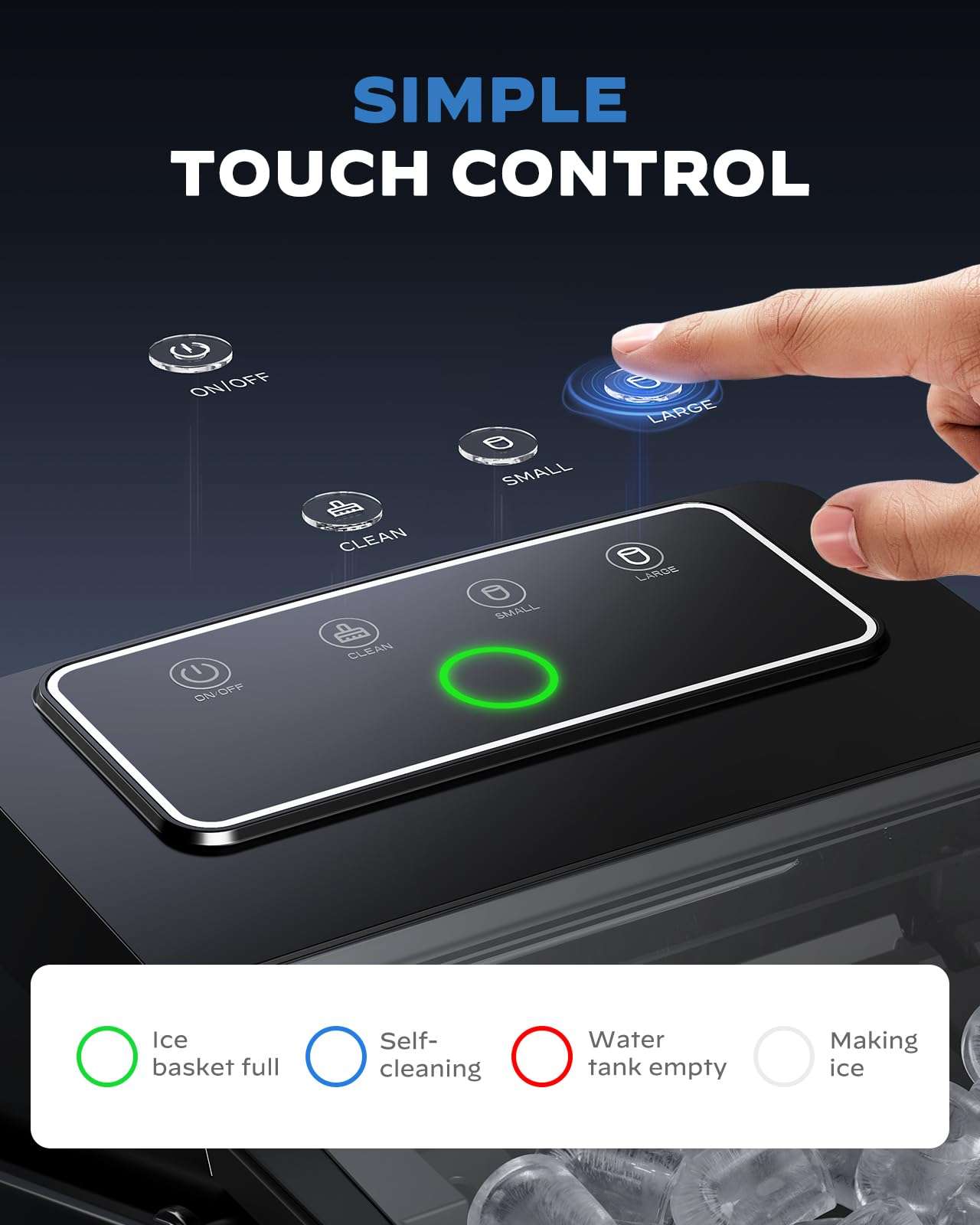HOMEZAY Countertop Ice Maker, Compact Ice Maker with Larger 2.5L Expanding Ice Basket & 1.8L Water Tank, Smart Touch Control, 9 ICES in 6 Mins, Self-Cleaning, for Home/Party/Office/RV - Image 8