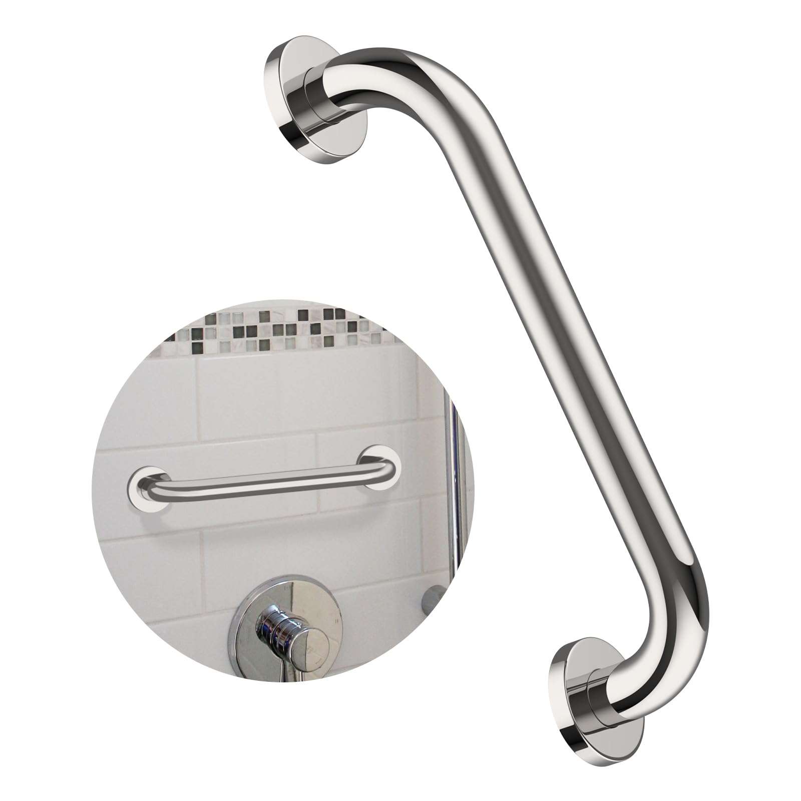 12 Inch Stainless Steel Shower Grab Bar - ZUEXT Shower Handle, Bathroom Balance Bar - Safety Hand Rail Support - Handicap, Elderly, Injury, Senior Assist Bath Handle (w/Self-Adhesive Stick-on Hook) - Image 1