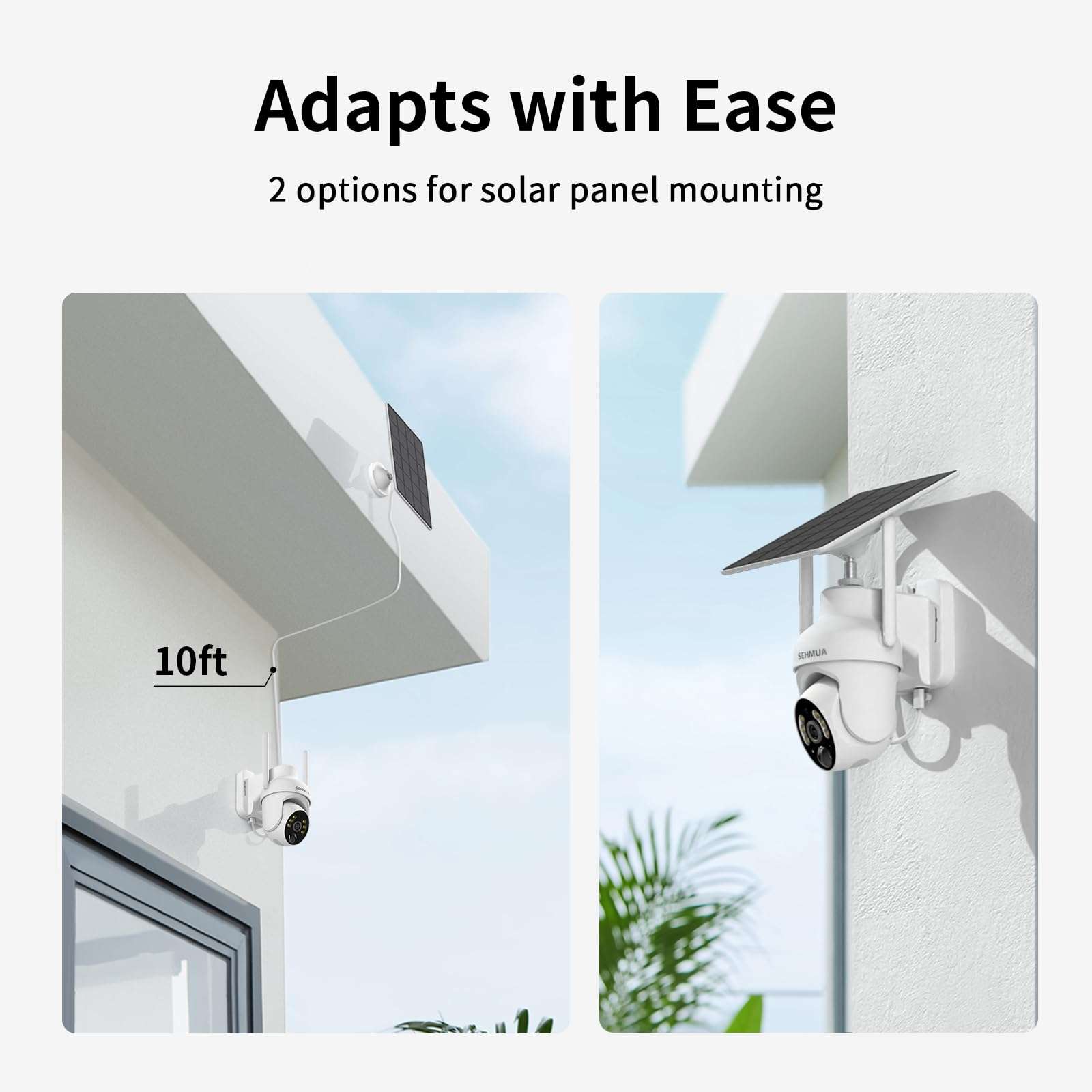 SEHMUA 2K Solar Security Cameras Wireless Outdoor, 2 Pack 360° View Pan/Tilt WiFi Security Camera Outside with Color Night Vision,Easy to Install, PIR Alarm, 2-Way Audio - Image 4