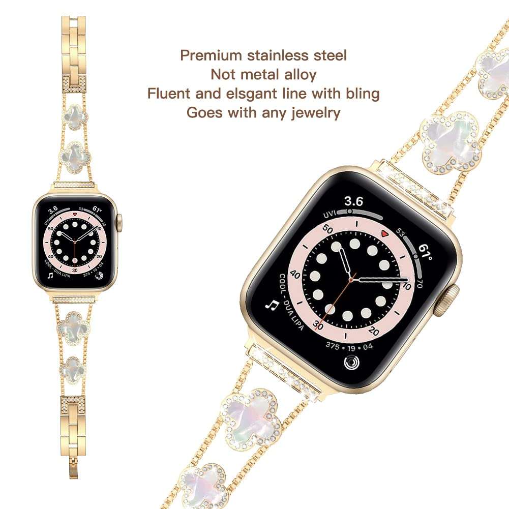 Musk-MSKR Diamond Metal Bands Add Sparkle to Your Watch For Apple Watch Series 10/9/8/7/6/5/4/3/2/1SE/Ultra Clover Simple and Stylish Compatible with 38mm40mm41mm42mm44mm45mm 46mm49mm Women's Wear - Image 4