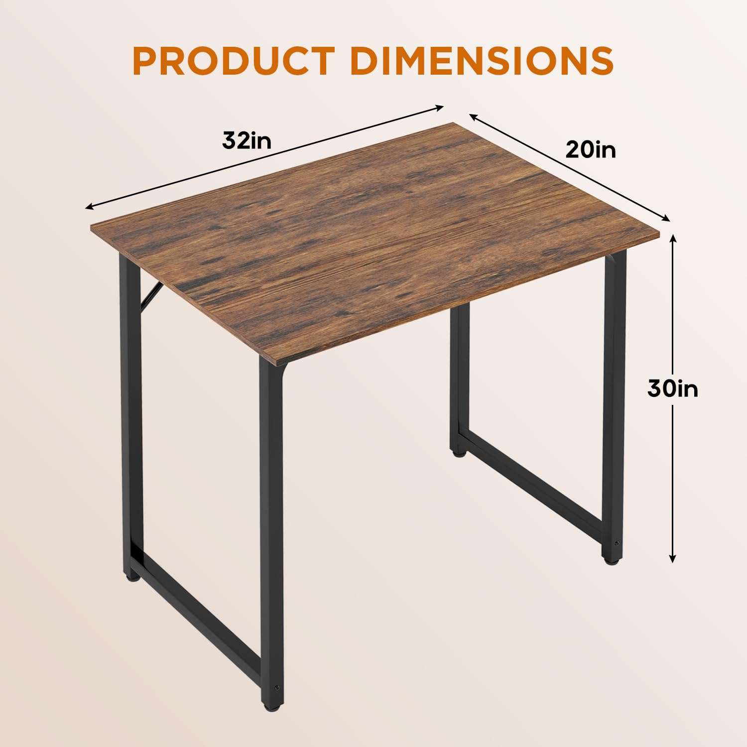 PayLessHere | 32 Inch Computer Desk | Brown | Office Desk with Metal Frame, Adjustable Feet | Water-Resistant, Scratchproof Surface | Sturdy Writing Table for Home Office or Study | Pack of 1 - Image 3