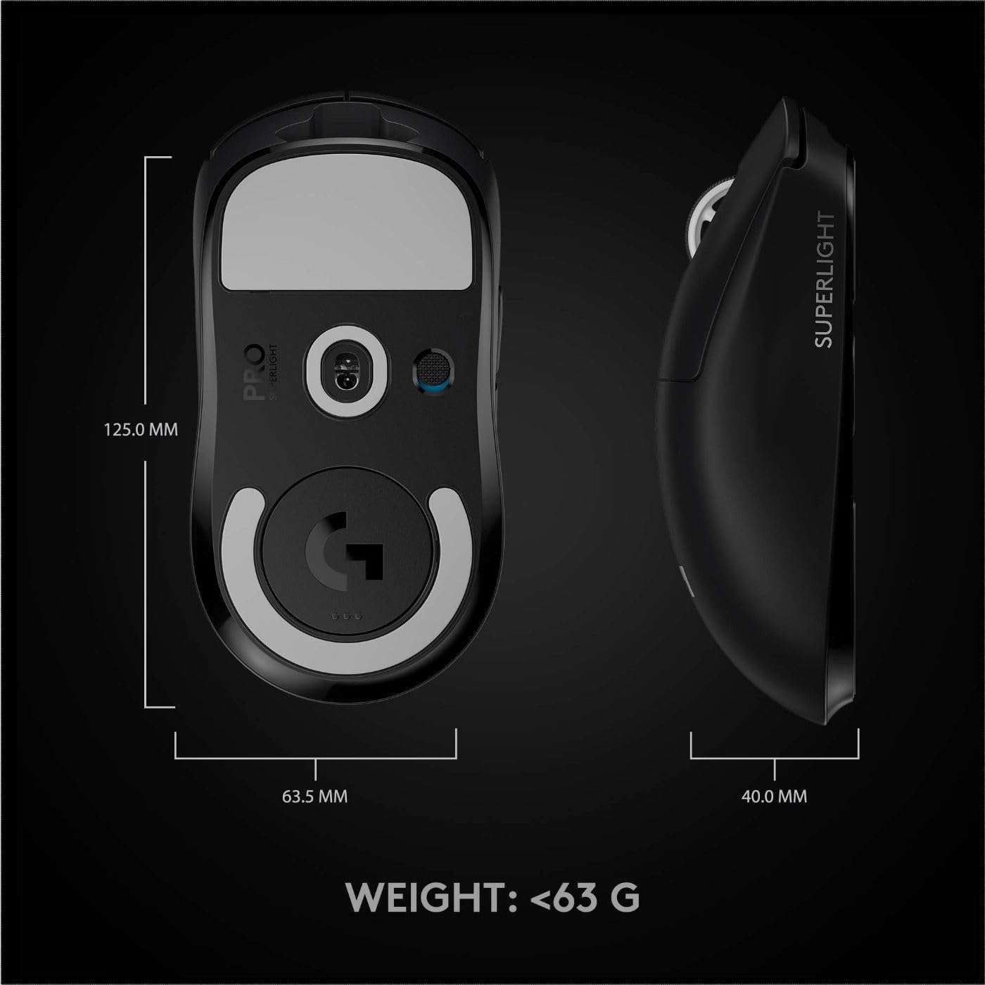 Logitech G PRO X SUPERLIGHT Wireless Gaming Mouse, Ultra-Lightweight, HERO 25K Sensor, 25,600 DPI, 5 Programmable Buttons, Long Battery Life, Compatible with PC / Mac - Black - Image 8