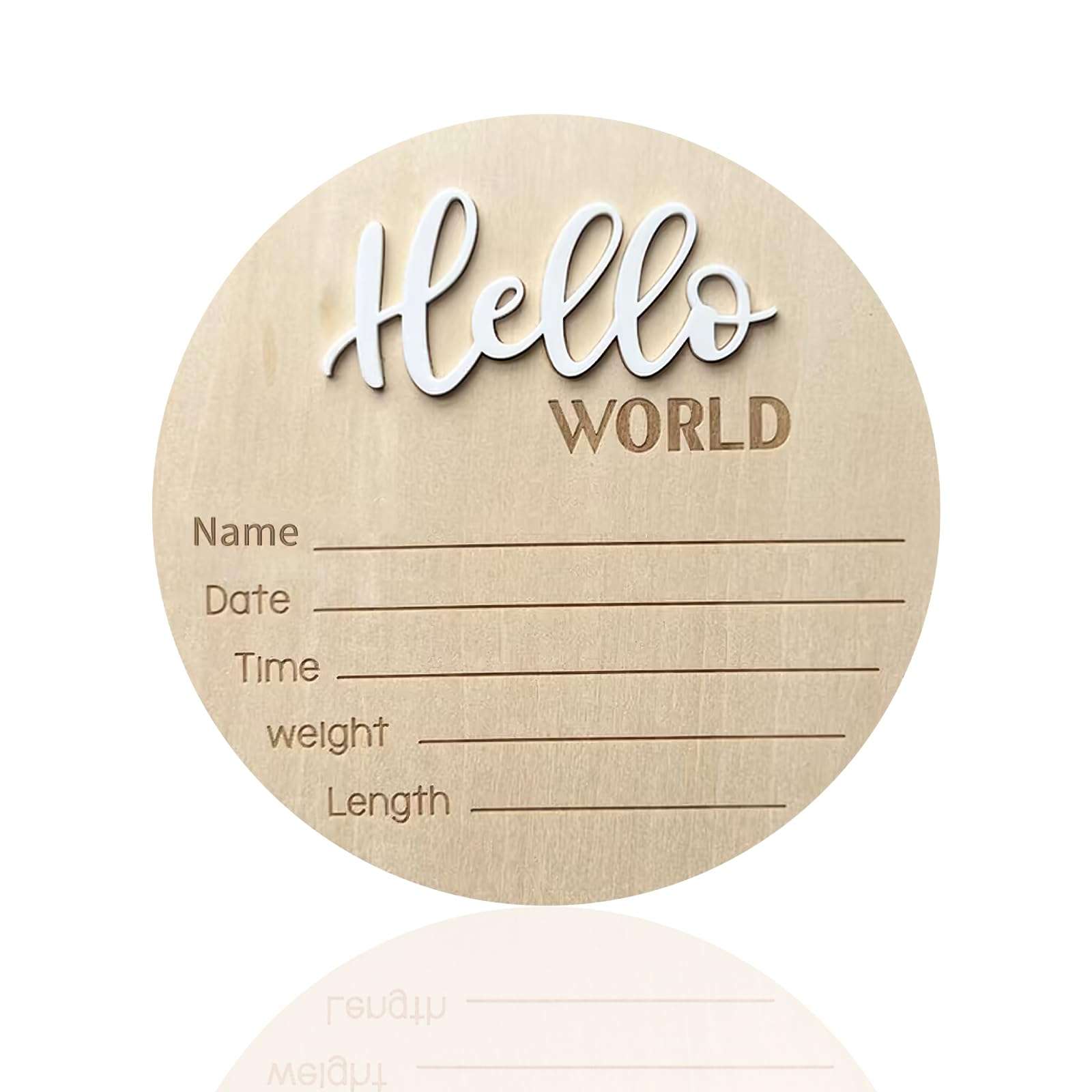 Baby Announcement Sign, ​5.9 Inch Wooden Hello World Newborn Signs, Birth Announcement Sign, Baby Shower Hospital Nursery for Newborn Boys and Girls (White) - Image 1