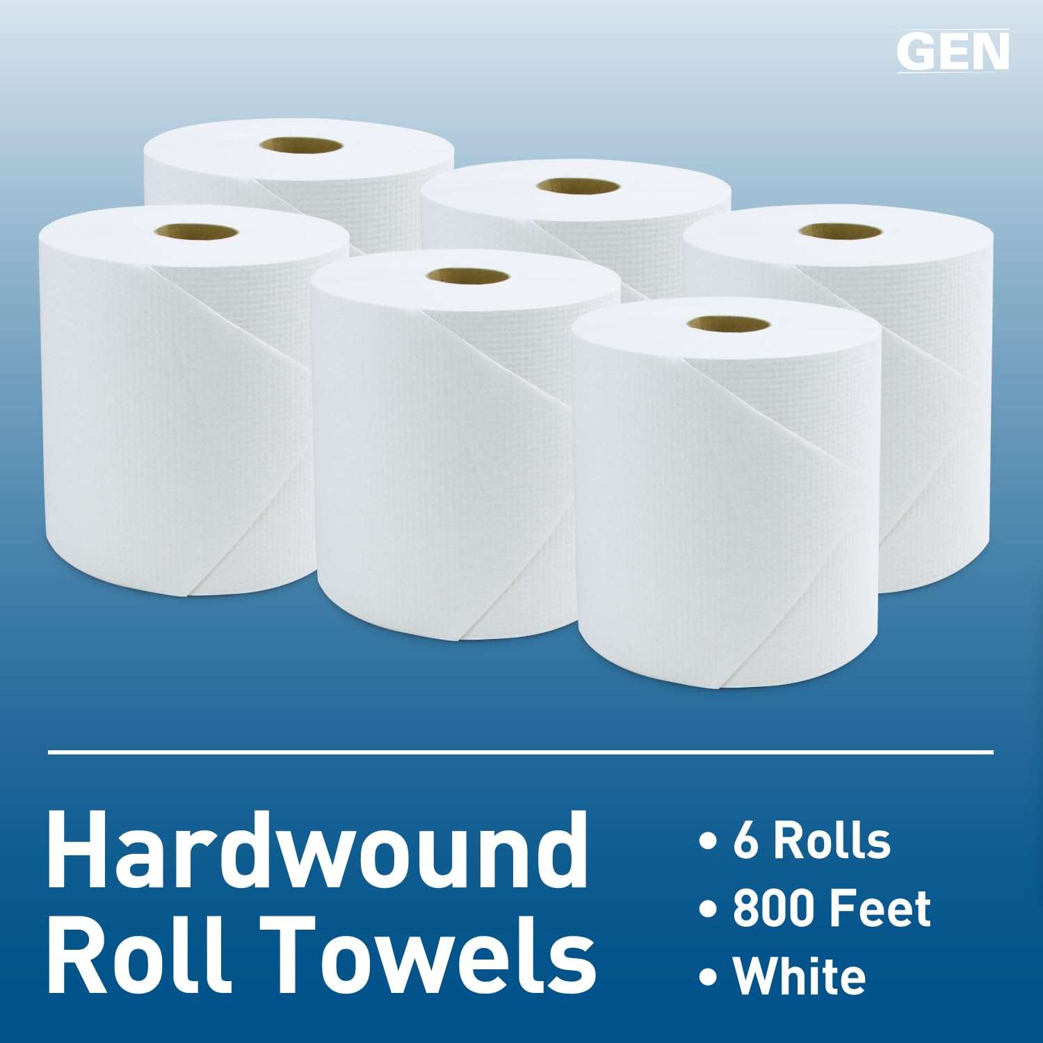 GEN Hardwound Roll Towels - White, 8-Inch x 800 ft, 6 Rolls/Carton - Image 2