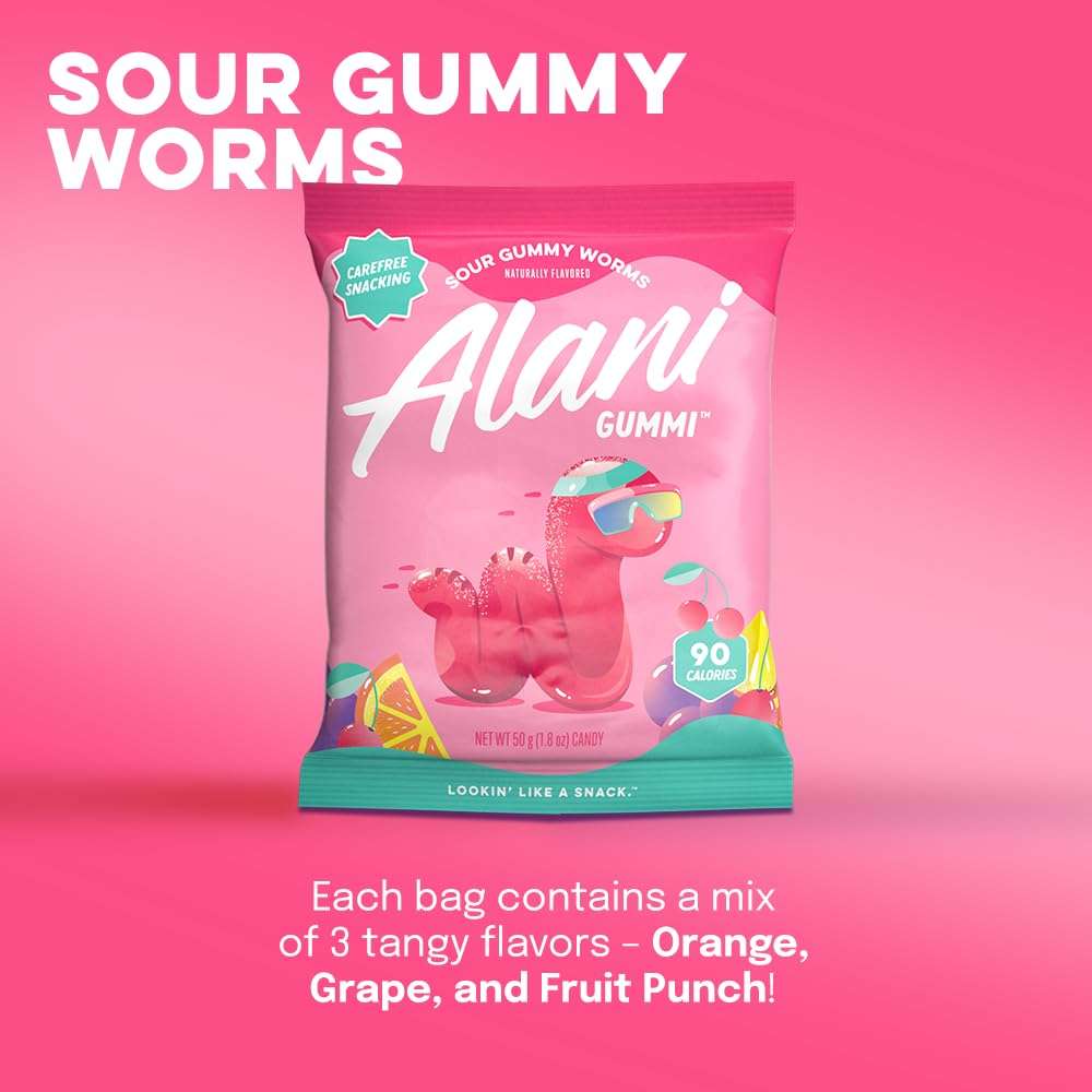 Alani Gummis Sour Gummy Worms Low Sugar Gummy Candy (6G) | 90 Calories per Bag | On-The-Go Snacks | Gluten Free | 6G of Fiber | Naturally Flavored | Pack of 12 - Image 3