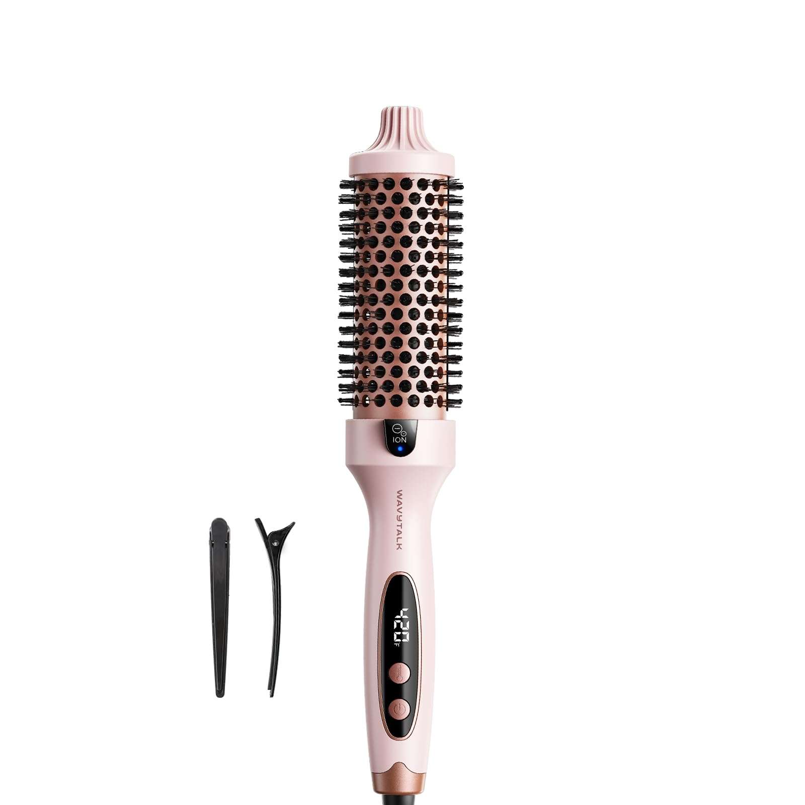 Wavytalk Thermal Brush, Blowout Boost 1.5 inch Heated Round Brush for Blowout Look, Dual Voltage, Pink, Sakura, Tourmaline Ceramic, Negative Ion Technology, 5 Temperature Settings, Less Damage - Image 1