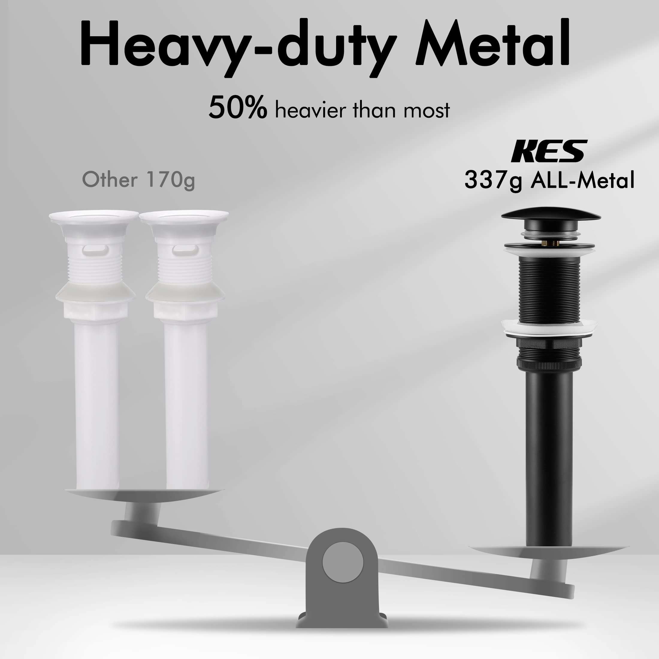 KES Bathroom Sink Drain Without Overflow Vessel Sink Lavatory Vanity Pop Up Drain Stopper Matte Black, All Metal Rustproof Brass and 304 Stainless Steel, S2008D-BK - Image 4