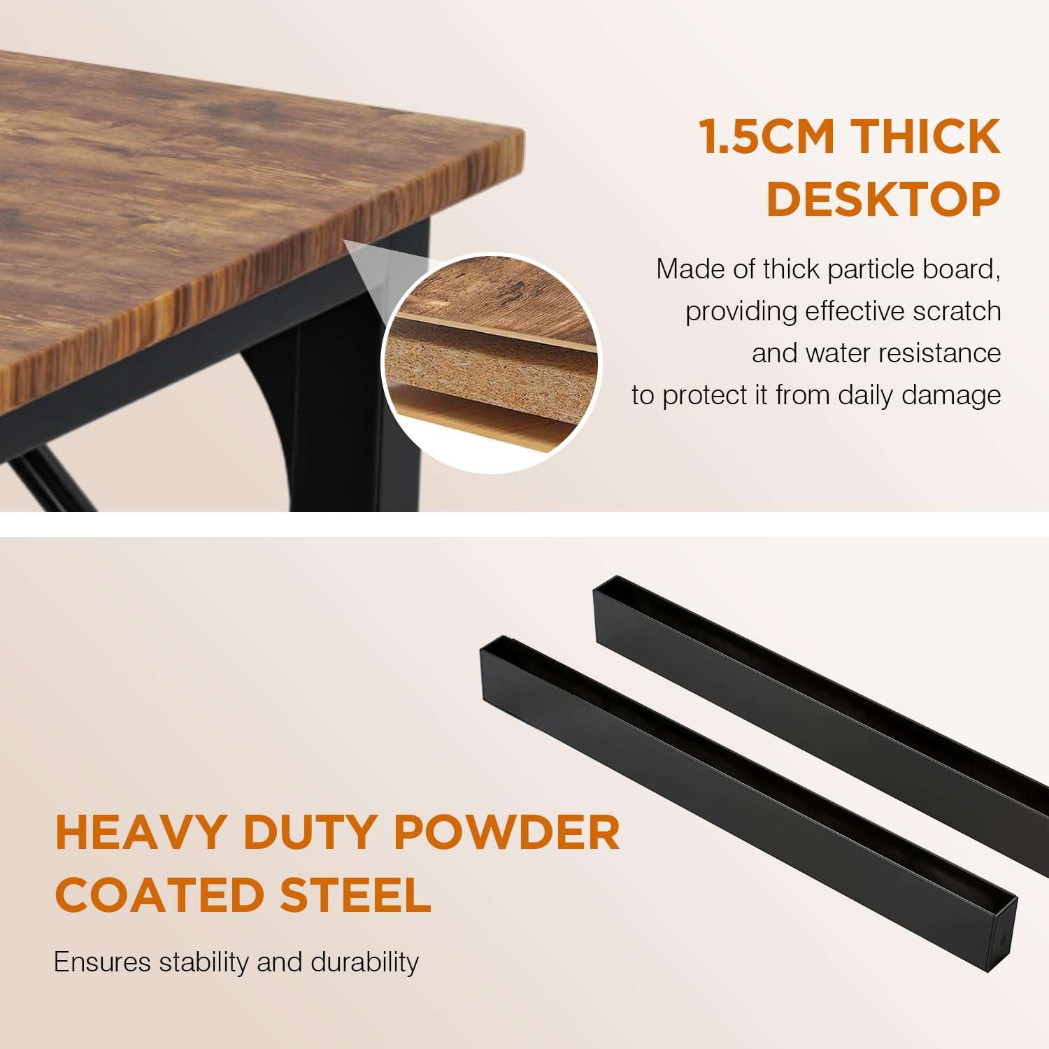 PayLessHere | 32 Inch Computer Desk | Brown | Office Desk with Metal Frame, Adjustable Feet | Water-Resistant, Scratchproof Surface | Sturdy Writing Table for Home Office or Study | Pack of 1 - Image 7