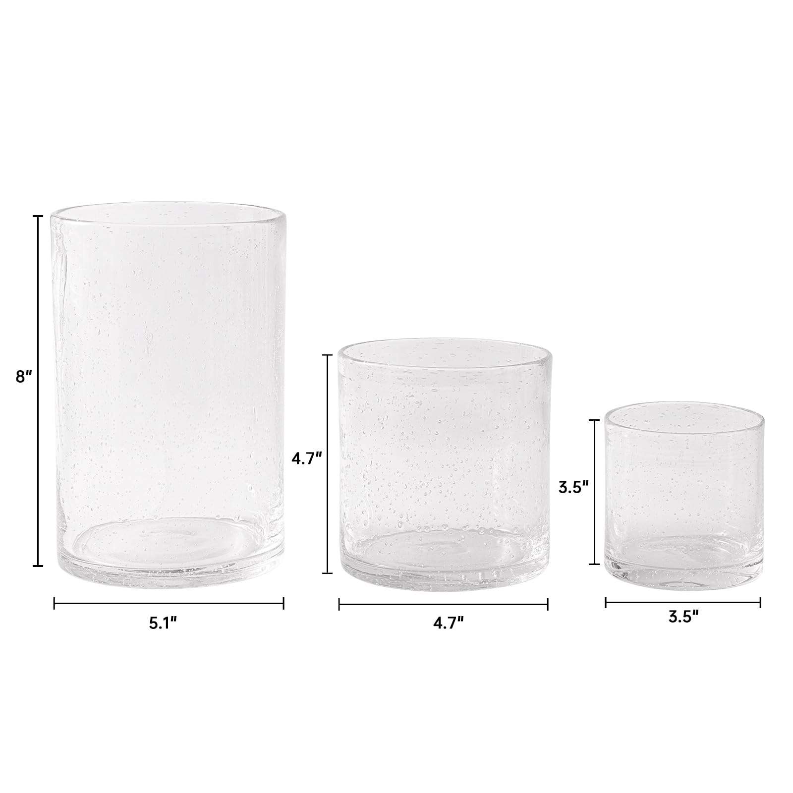 NITIME Hurricane Candle Holder Set of 3 Clear Candle Holders for Pillar Candles, Seeded Bubbles Glass Candle Holder for table centerpiece, Glass Cylinder Vases for Home, Patio and Wedding 8"4.7"3.5"H - Image 2