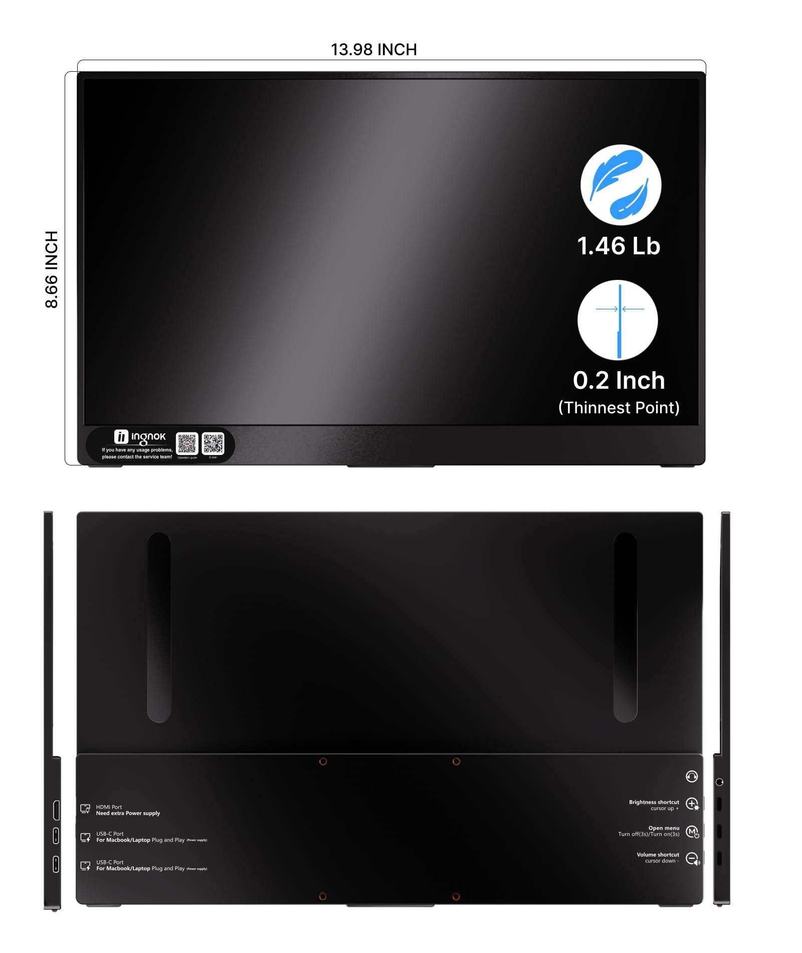Ingnok 15.6'' FHD IPS Portable Monitor – Ultra Slim External Screen with USB C/HDMI for Laptop, Mac, PC, Phone, PS4, PS5, Switch (Renewed) - Image 8