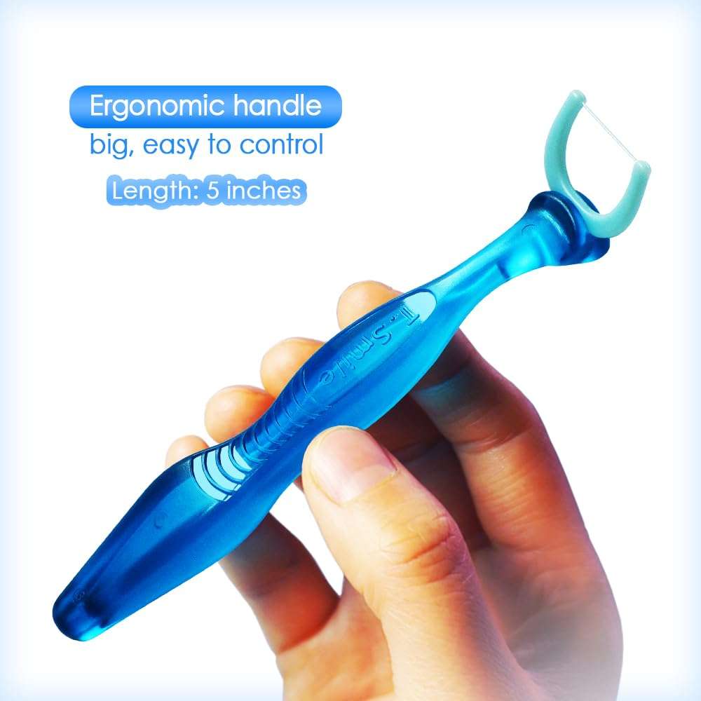 T.Smile NoFuss Dental Flosser Kit, 5-inch Long Handle & Refill Heads, Extra-Strength Floss for Comfortable Clean, Fluoride Free, (1 Blue Handle + 100 Extra-Strength Floss Refills) - Image 2