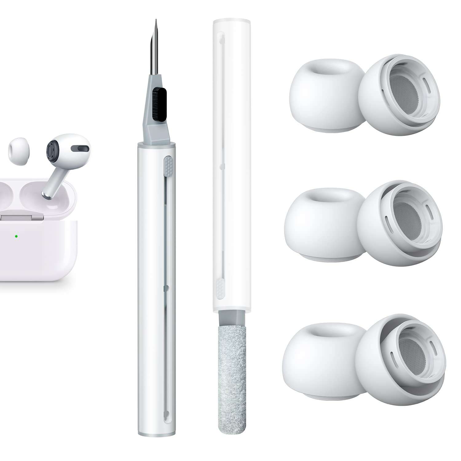 [3 Pairs] Replacement Ear Tips for AirPods Pro and AirPods Pro 2nd Generation with Noise Reduction Hole, 3 in 1 Cleaner Kit for AirPods 1 2 3 Pro/Pro 2, Silicone Ear Tips for AirPods Pro (S/M/L) - Image 1
