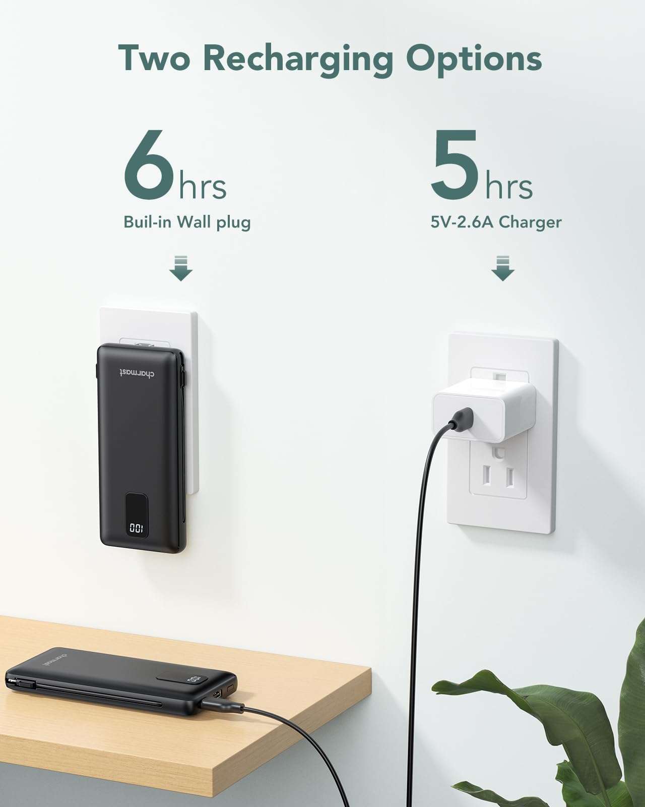 charmast Portable Charger with Built-in Cables & Wall Plug, 10000mAh Portable Power Bank, External Battery Pack Travel Essentials Compatible with iPhone 16/15/14/13, Samsung, iPad etc - Image 5