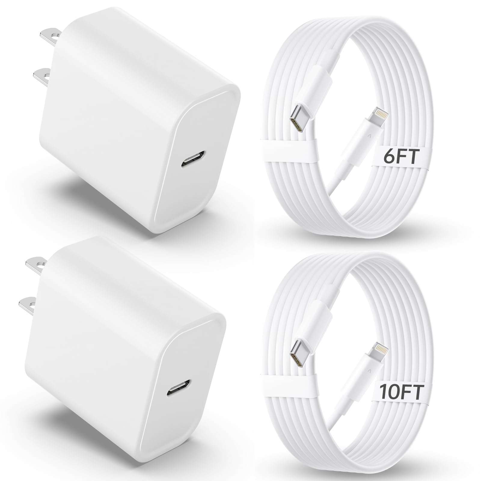 iPhone Charger Fast Charging【MFi Certified】 2Pack 20W PD USB C Wall Charger 6&10FT Cable Fasting Charging Adapter Compatible with iPhone 14Pro/13 Pro/12/12 Pro Max/11 Pro Max/XS Max/XS/XR/X/8 and More - Image 1