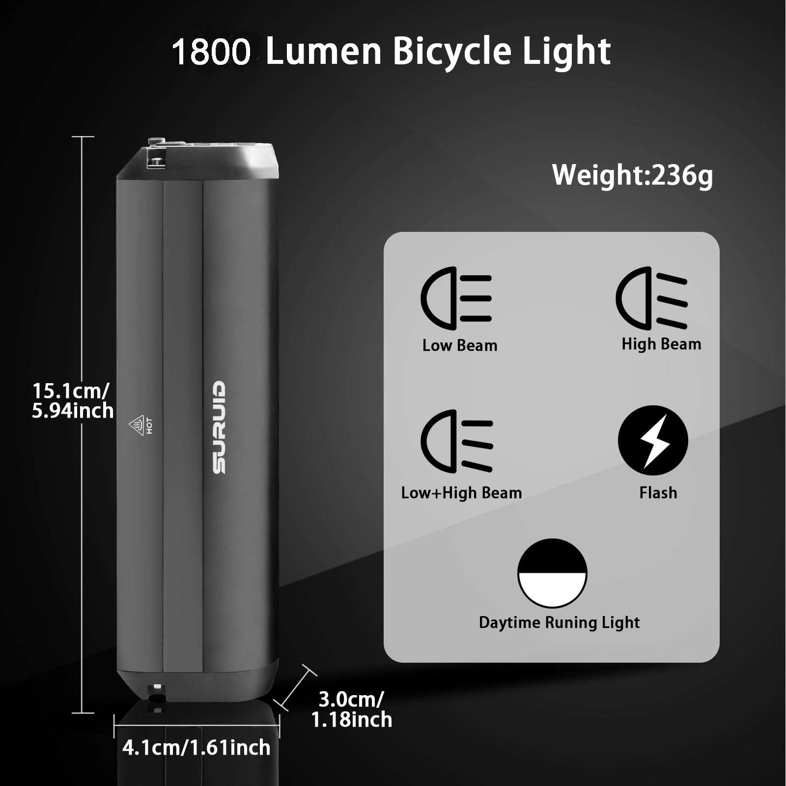 Suruid Super Bright LED Bike Light, USB Rechargeable Bicycle Headlight, Waterproof Bike Headlight, Waterproof Bike Headlight,Daytime Running Light,MTB Off-Road Cycling Commuting - Image 2