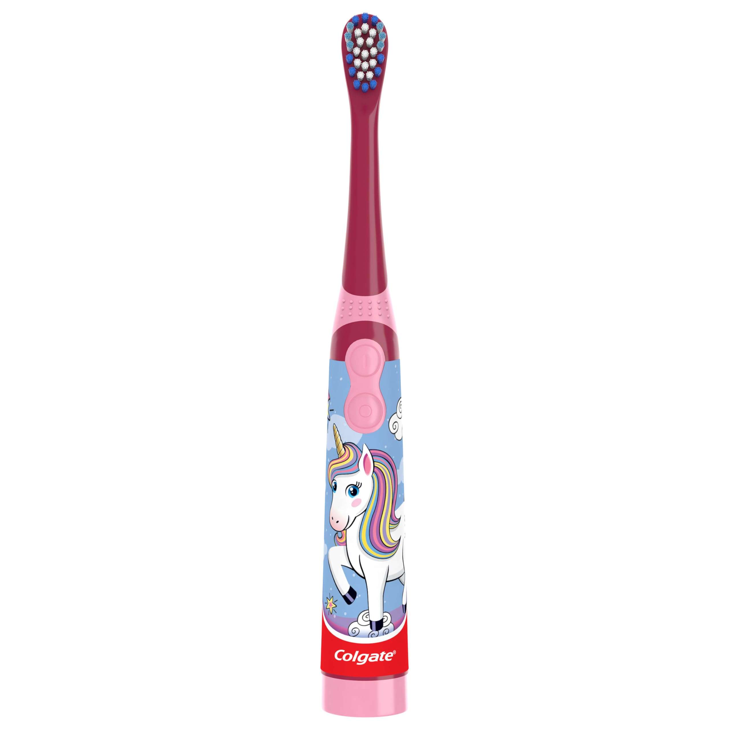 Colgate Kids Battery Powered Toothbrush, Kids Battery Toothbrush with Included AA Battery, Extra Soft Bristles, Flat-Laying Handle to Prevent Rolling, Unicorn Toothbrush, 1 Pack - Image 3