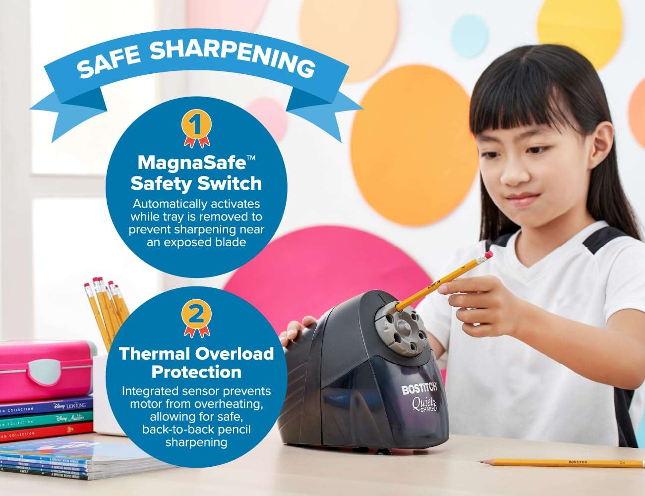 Bostitch Office QuietSharp 6 Electric Pencil Sharpener, Heavy Duty Classroom Sharpener, Size Selector with 6 Different Sizes, Perfect for Classroom and Homeschool Use, Black - Image 5