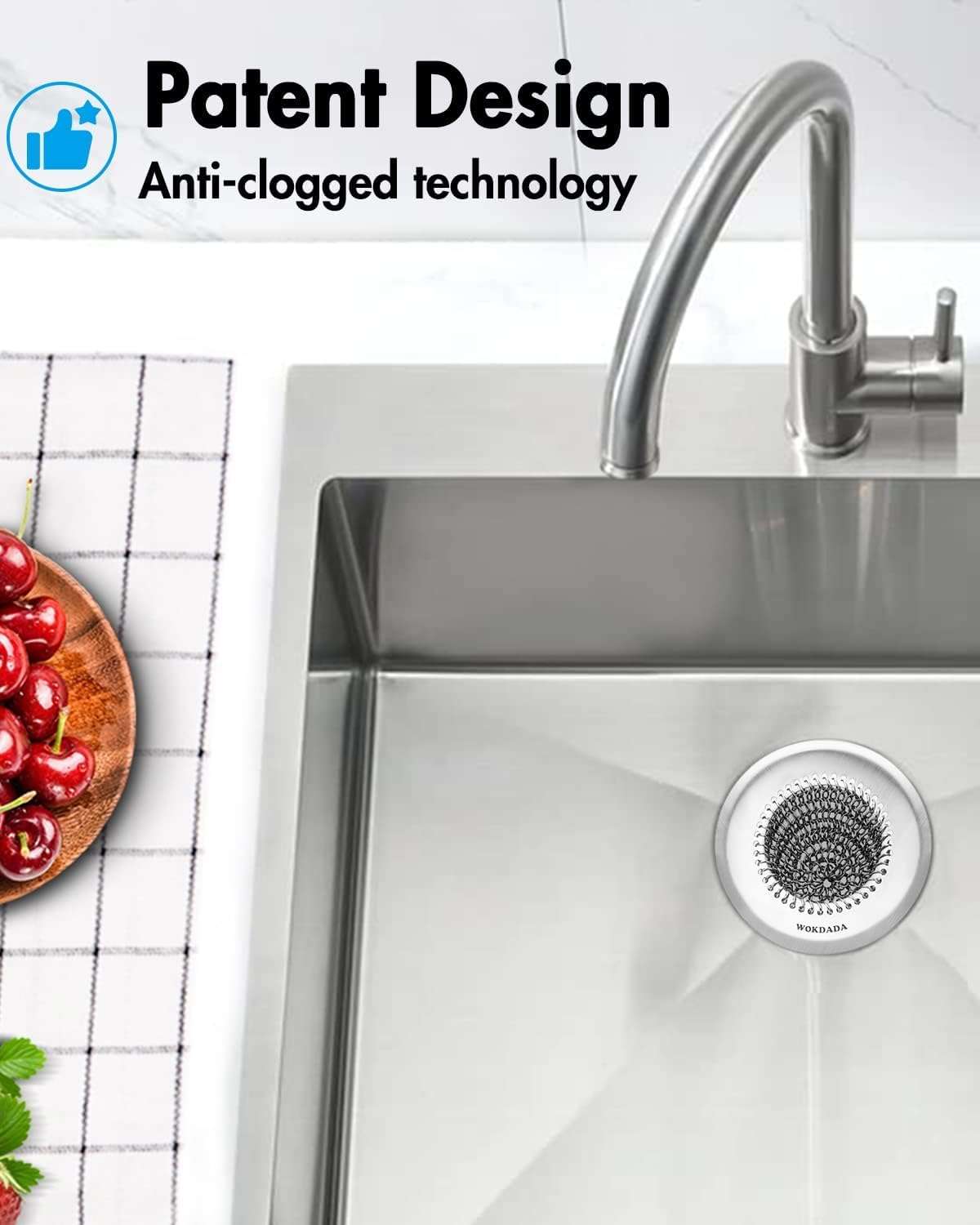 Wokdada Revolutionary Sink Strainer/Patented Reversible Chain Mesh, Effortless Cleaning & Debris Catcher, Large Capacity, No Clog, 304 Stainless Steel & Rust-Proof/Handmade with Premium Materials - Image 9
