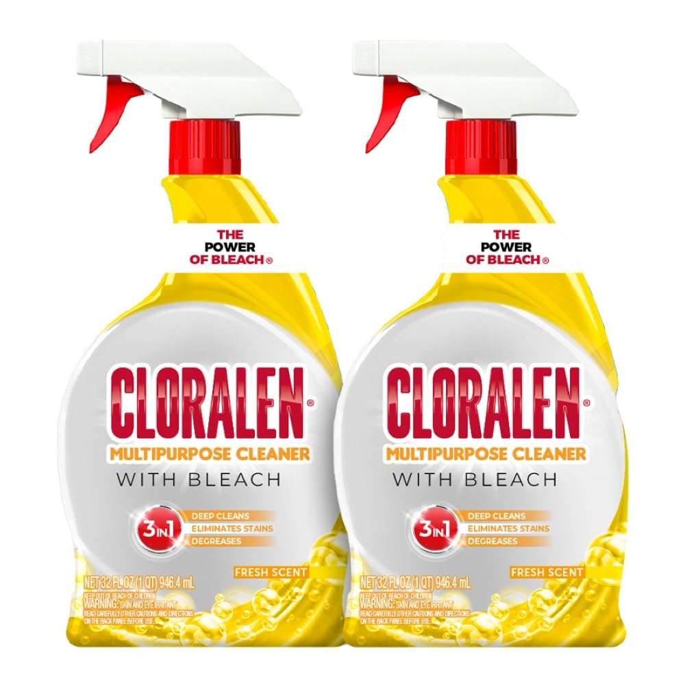 Cloralen All Purpose Cleaner with Bleach Spray - (2 Pack) 32 fl oz - Fresh Scent - 3-in-1 Multipurpose Cleaner Spray - Deep Cleans, Eliminates Stains & Degreases - Image 1