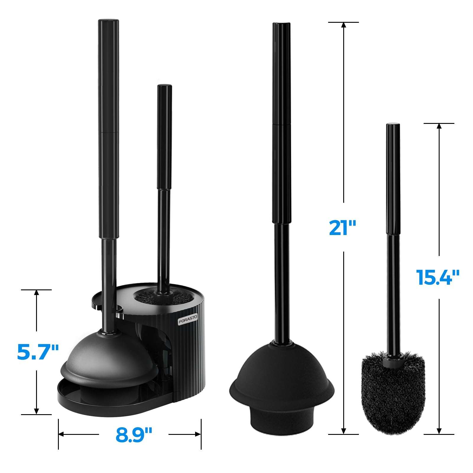 FORASTO 2 in 1 Toilet Plunger and Brush Set，Extended Handle Plunger，Toilet Bowl Brush Plunger Set,Bathroom Cleaning Tools ，Toilet Brush Plunger Combo，Cleaning Brush，Bathroom Cleaning Supplies - Image 2