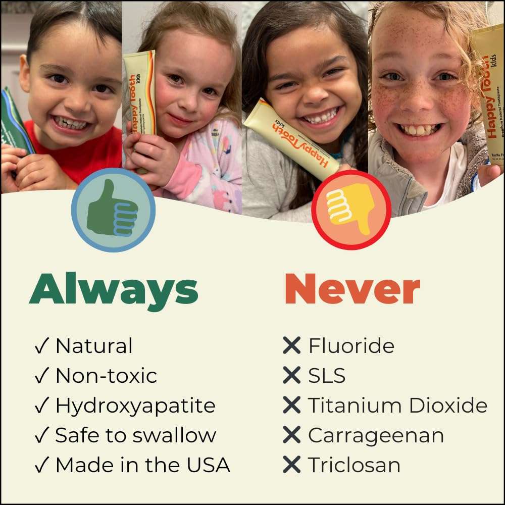 Happy Tooth Hydroxyapatite Toothpaste, Fluoride Free, Natural Whitening for Kids, Toddlers and Adults, SLS Free, Enamel Safe, Dentist Formulated with Clean Ingredients, Vanilla Frosting Flavor, 3.4oz - Image 3