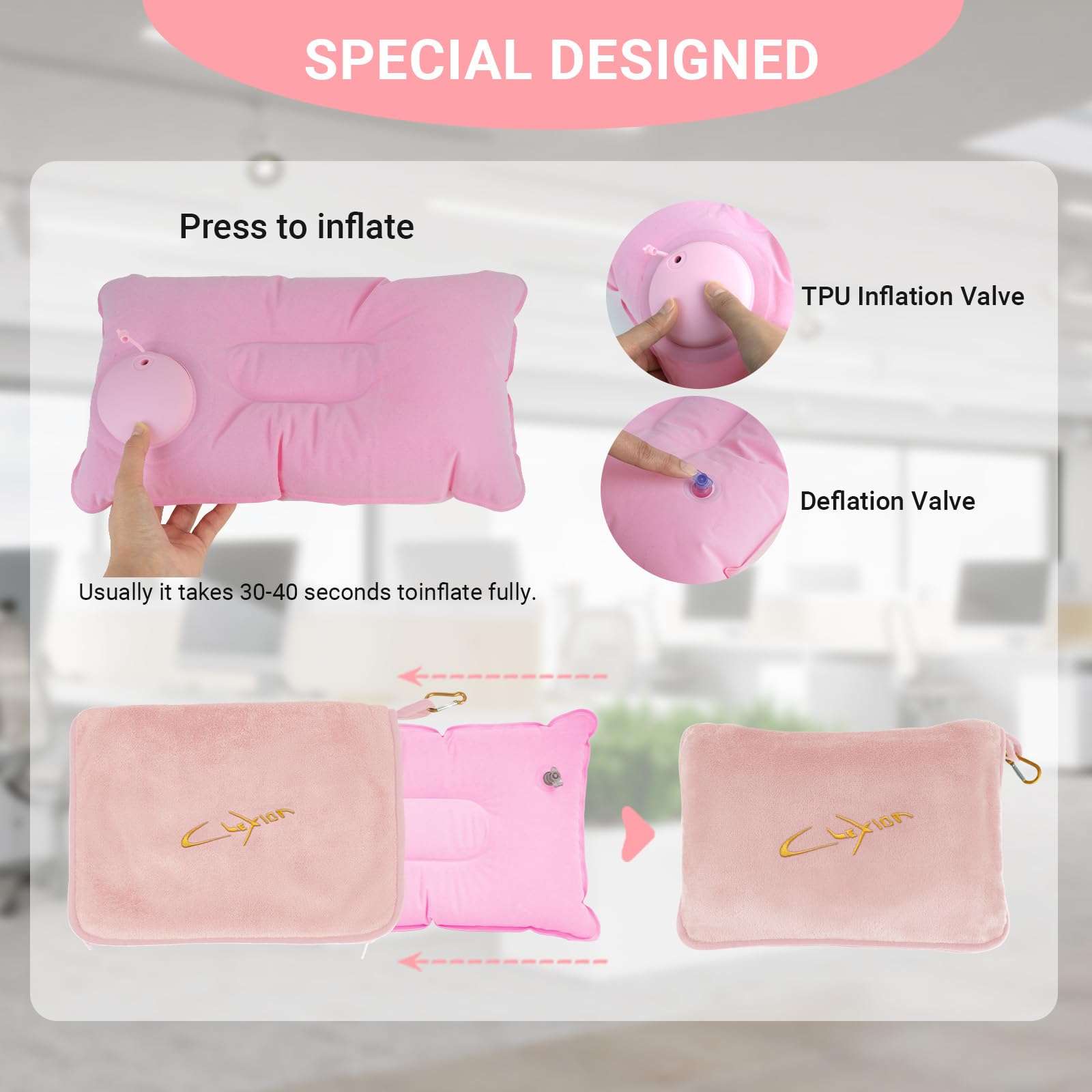 CLEXION Travel Blanket & Pillow Set, 300 GSM Soft Fleece, 60x43 Inches, 3-in-1 Airplane Blanket, Travel Pillow and Blanket Set, Travel Blanket Airplane Compact with Bag, Travel Essentials, Pink - Image 6
