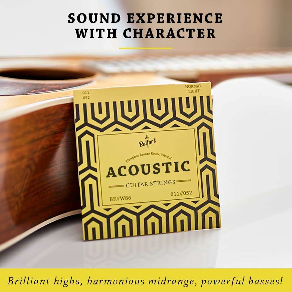 BELFORT® quality acoustic guitar strings - 6 string set - Premium coating with Phosphor Bronze (guitar strings acoustic 6 string set) BONUS: 4 Picks + 1 High E String - cuerdas para guitarra acustica - Image 5