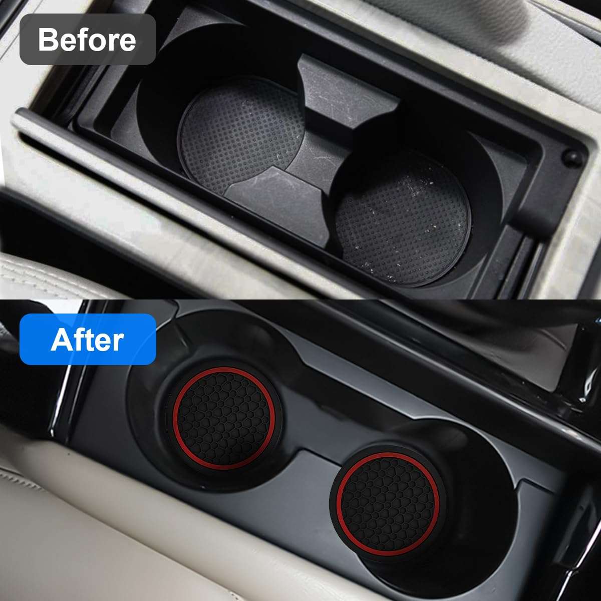 Mandark 4PCS Car Cup Holder Coasters, 2.75 Inch Non-Slip Insert Water Bottle Holder Pads, Dustproof Automotive Interior Accessories Mat, Universal for Vehicles, Trucks, RVs and More（Black/Red） - Image 3