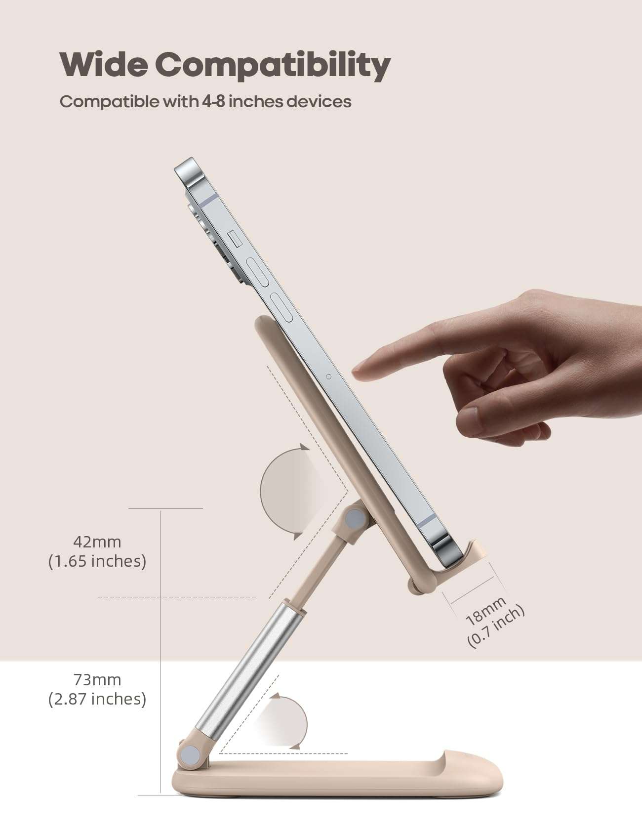 Lamicall Khaki Phone Stand for Desk - Cell Phone Holder Khaki Desk Accessories Desktop Office Must Have Compatible with iPhone, 4-8'' Smartphone - Image 5