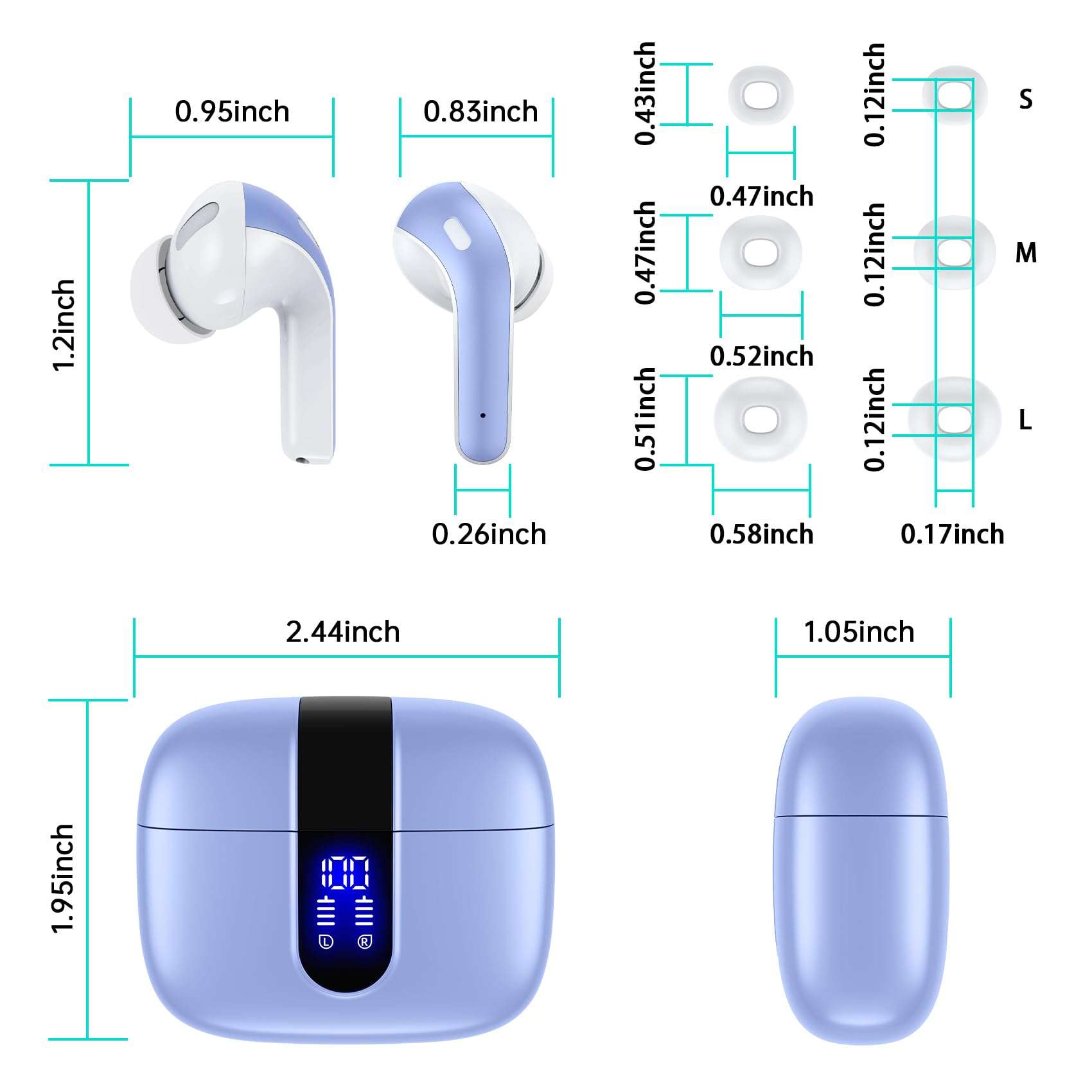TAGRY Bluetooth Headphones True Wireless Earbuds 60H Playback LED Power Display Earphones with Wireless Charging Case IPX5 Waterproof in-Ear Ear buds with Mic for TV Smart Phone Laptop Computer Sports - Image 8