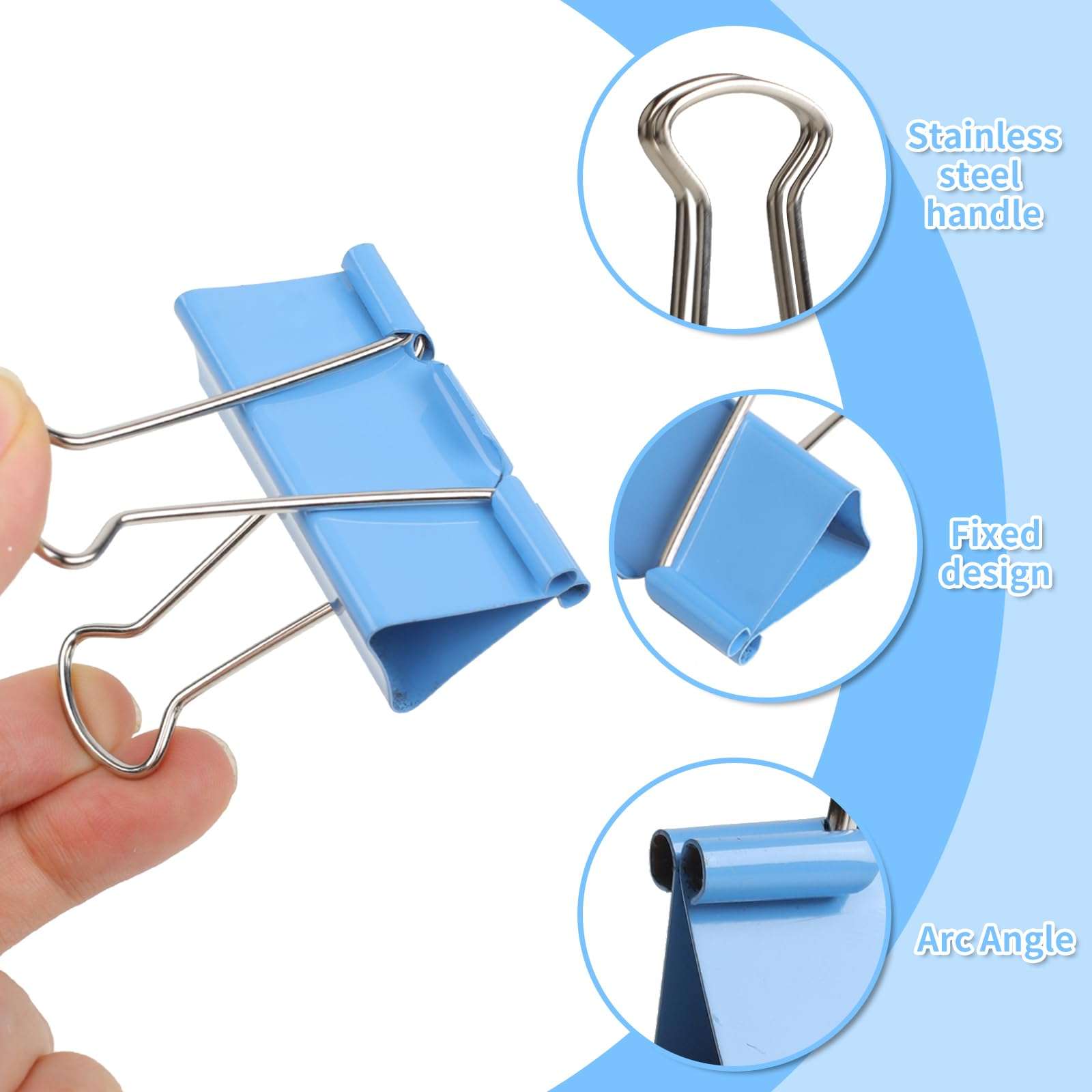 Joyberg 125Pcs Binder Clips Colored, Binder Clips Assorted Sizes, 6 Sizes Binder Paper Clips for Office Supplies/Home/School (Blue, Pink, Yellow, Green) - Image 4