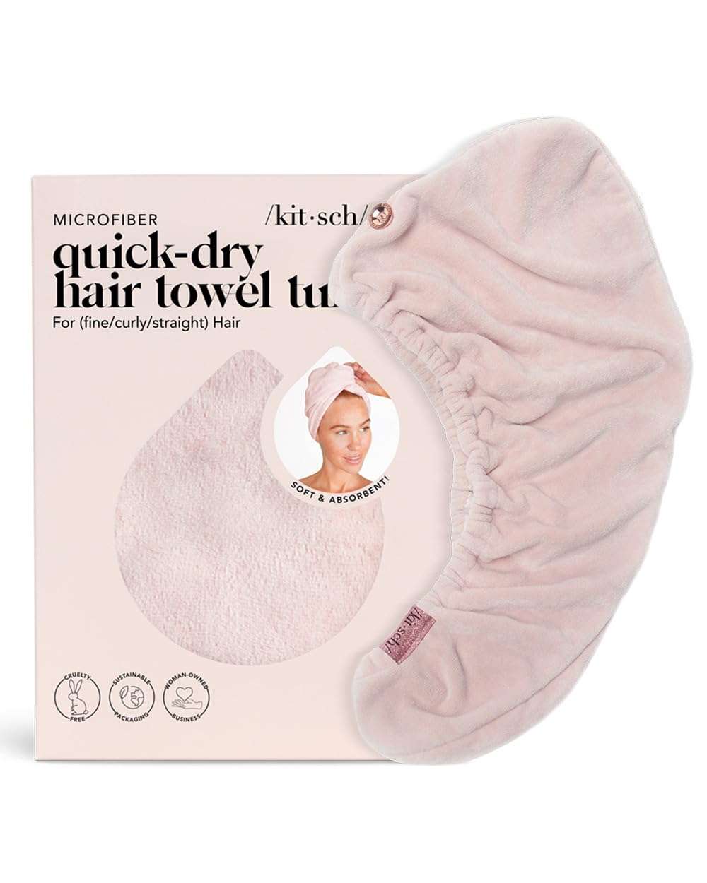 Kitsch Microfiber Hair Towel Wrap for Women - Super Absorbent Hair Drying Towel - Quick Dry, Anti-Frizz - for Long & Short, Wet & Curly Hair - Blush - Image 2