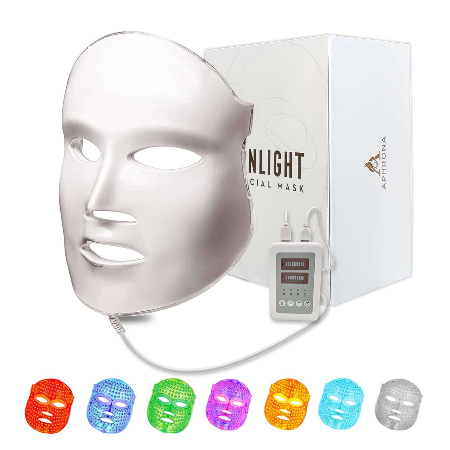 Aphrona FDA cleared LED Facial Skin Care Mask MOONLIGHT PRO 7 Color Treatment Photon Mask (White) - Image 1