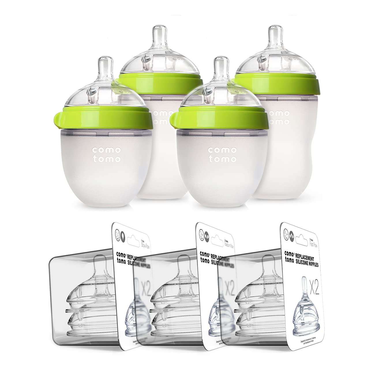 Comotomo Baby Bottle Bundle, Green, (7 Piece Set) - Image 1