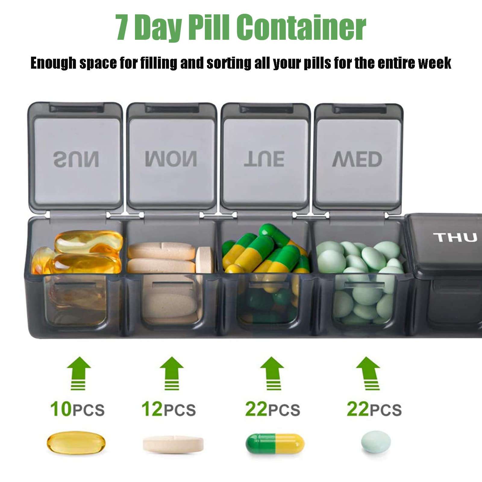 2 Pack Weekly Pill Organizer, Large 7 Day Pill Case, Daily Vitamin Case Medicine Box, AM/PM Pill Containers for Medicine Supplements Fish Oil（White & Black） - Image 4
