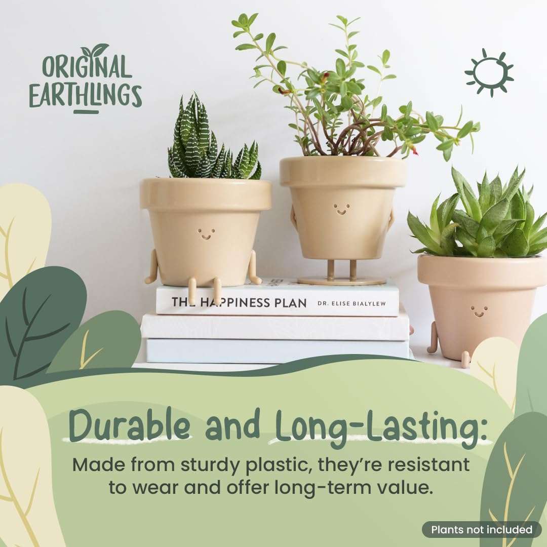 Original Earthlings Sitting Pot - 3.5 Inch Cute Plant Pot - Plastic Funny Planter with Drainage - Unique Cactus Lover Gift - Small Succulent Face Flower Pot - Cute Plant Gifts for Plant Lovers - Image 2