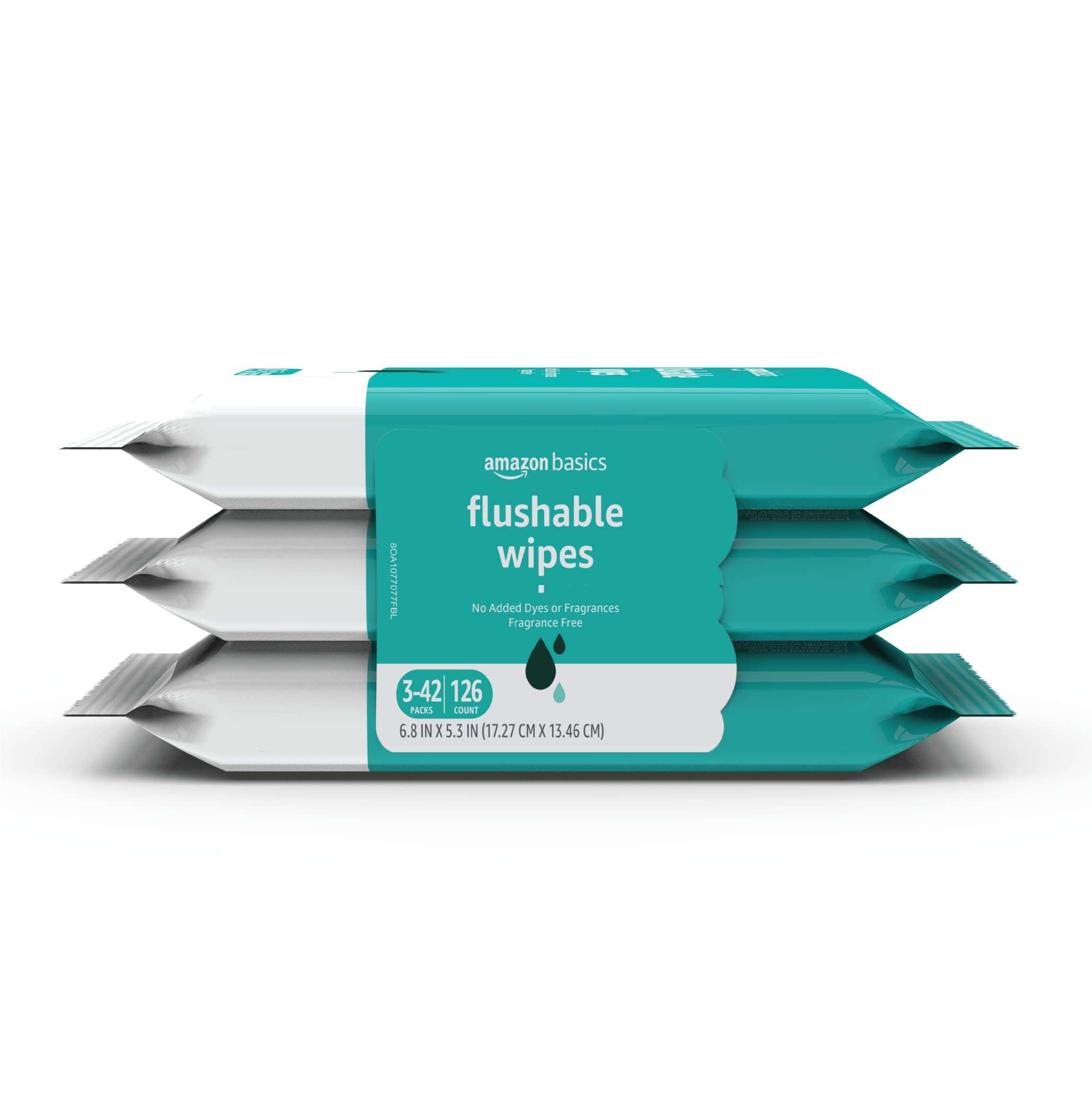 Amazon Basics Adult Wet Wipes Flushable Fragrance Free, 126 Count (3 Packs of 42) Packaging May Vary - Image 1
