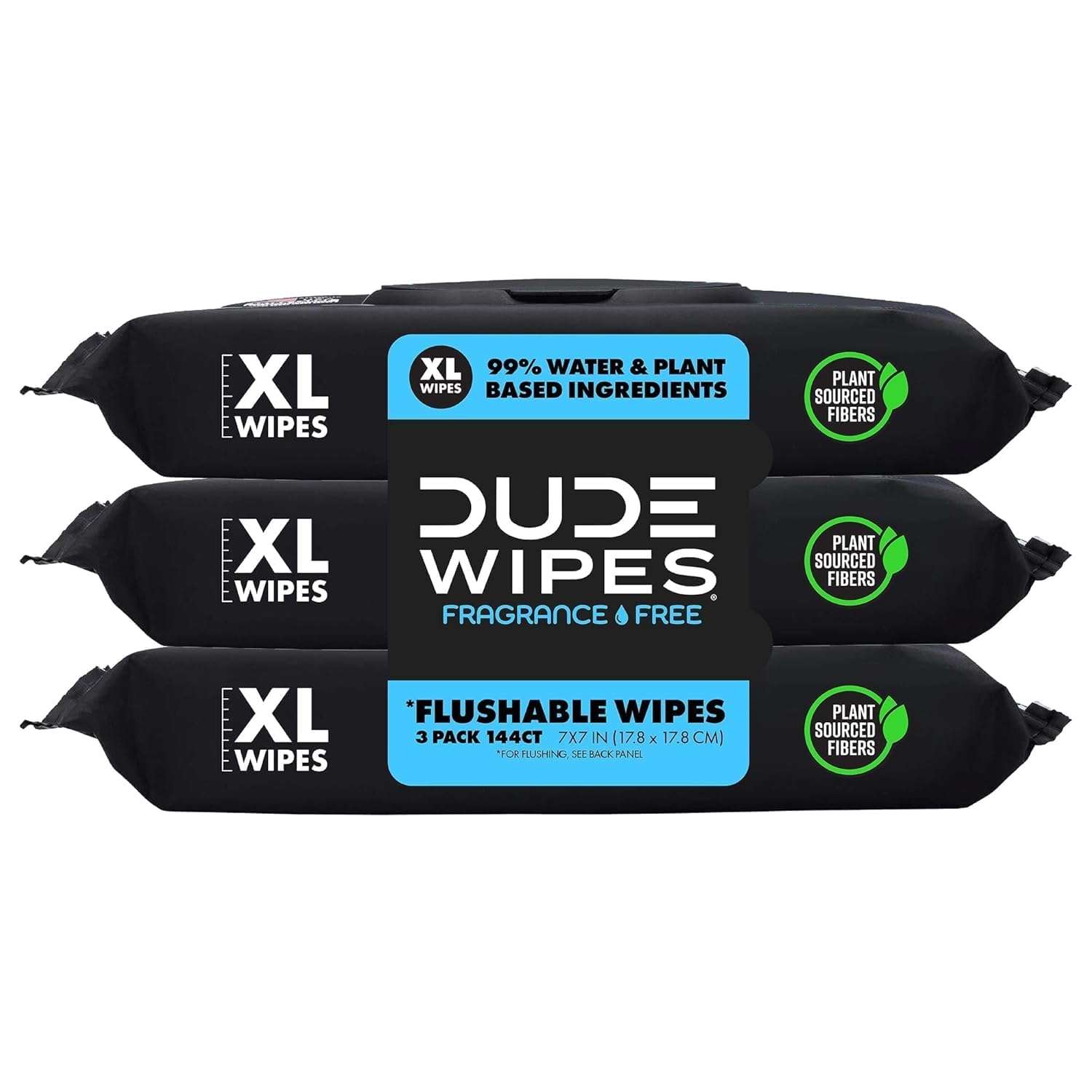 DUDE Wipes - Flushable Wipes - 3 Pack, 144 Wipes - Unscented Extra-Large Adult Wet Wipes - Vitamin-E & Aloe - Septic and Sewer Safe - Image 1