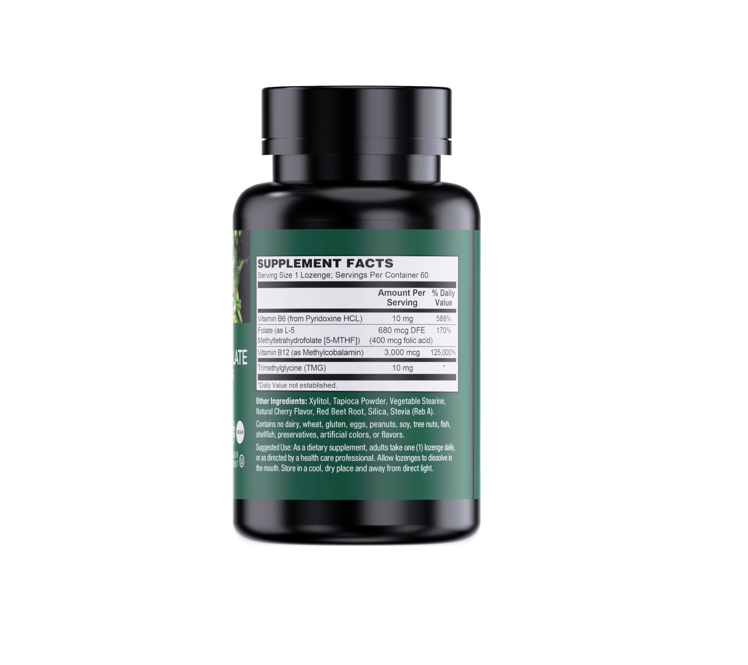 PlantFusion Methylated Vitamin B Complex – Vegan B12 3000mcg, Vegan Methylfolate (5-MTHF) 400mcg, B6 & TMG – Cherry-Flavored Lozenges – 60 Count - Image 7
