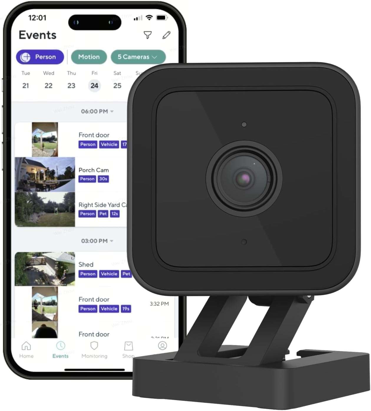 Cam V3 Smart Home Security Camera, Indoor/Outdoor Use, 1080p Plug-in, Color Night Vision, Motion Detection, Two Way Audio, Compatible with Alexa, Google Assistant, Black - Image 1
