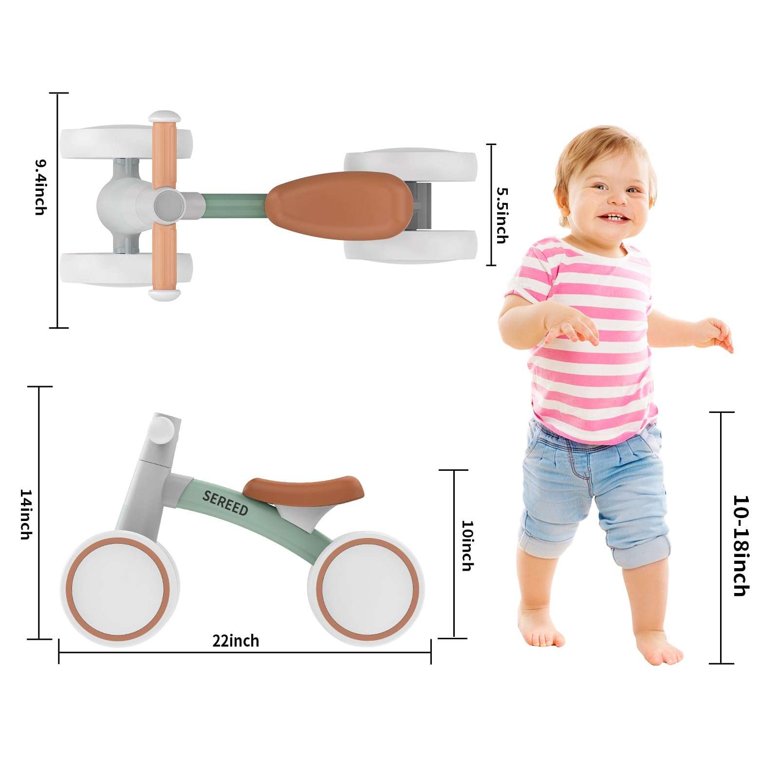SEREED Baby Balance Bike for 1 Year Old Boys Girls 12-24 Month 4 Wheels | Toddler First Bike | First Birthday Gifts - Image 2