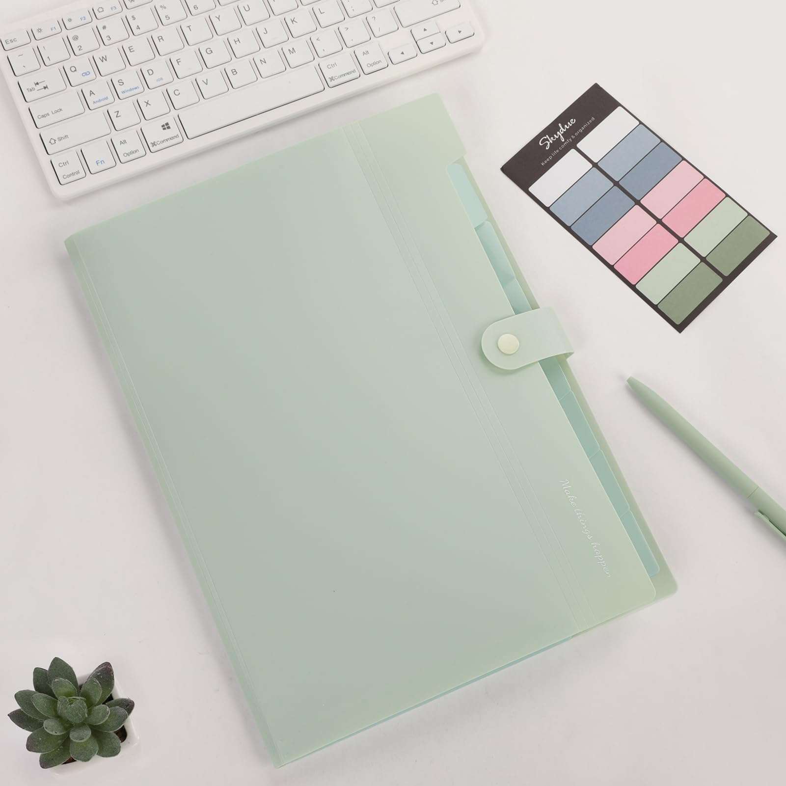 SKYDUE Expanding File Organizer with 8 Pockets, Accordion File Folders with Labels, Portable Document Paper Bill Receipt Organizer, Home College School Office Supplies, Letter Size,Light Green - Image 2