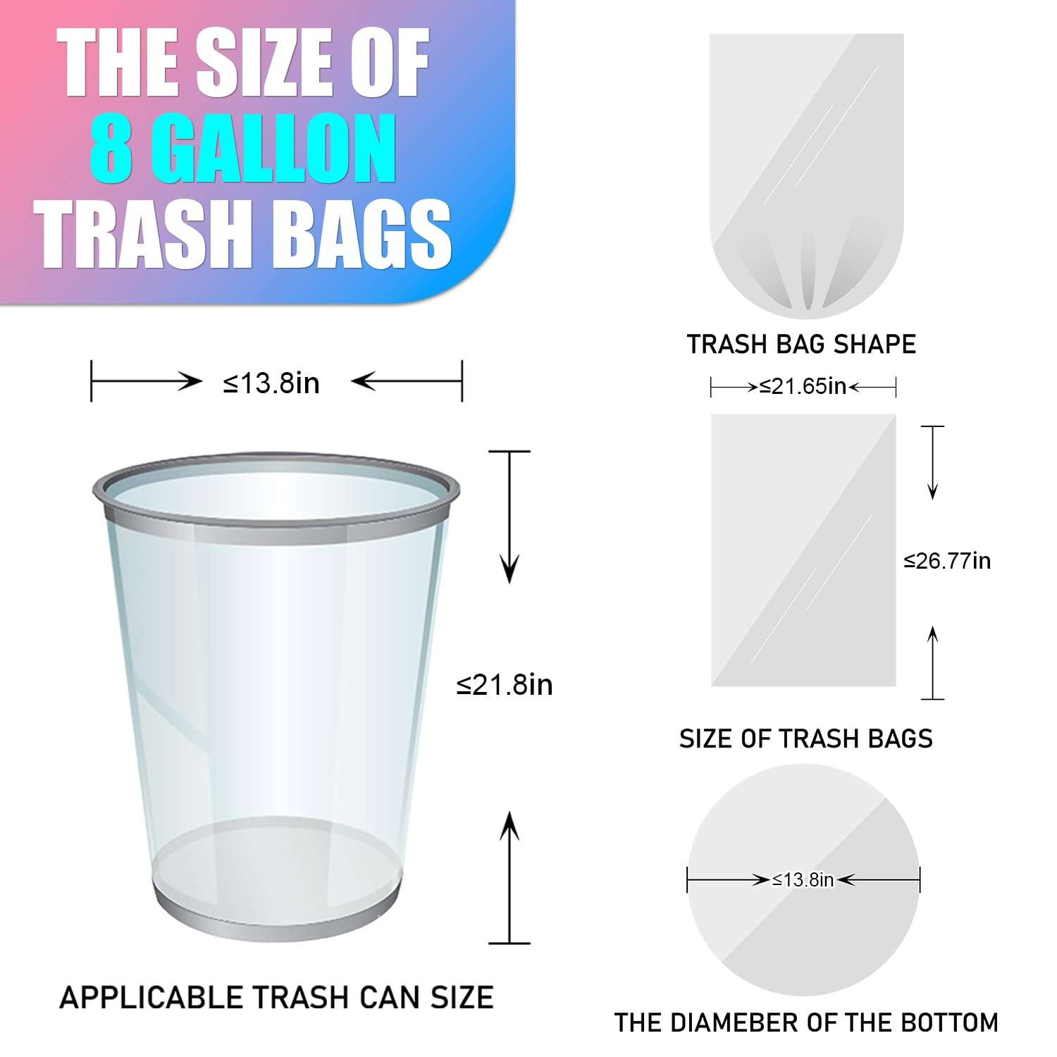 T.FORING 8 Gallon Trash Bags Colored - 150 Count Medium Garbage Bags Unscented, 30 Liter Thick Trash Can Liners, Plastic Wastebasket Liners for Home Kitchen Bathroom - Image 2