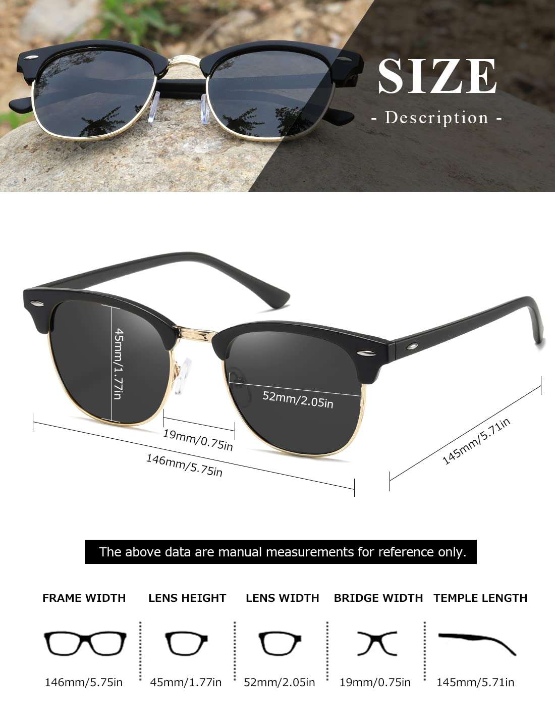 AEVOGUE Polarized Sunglasses For Women And Men Semi Rimless Frame Retro Sun Glasses AE0369 - Image 4